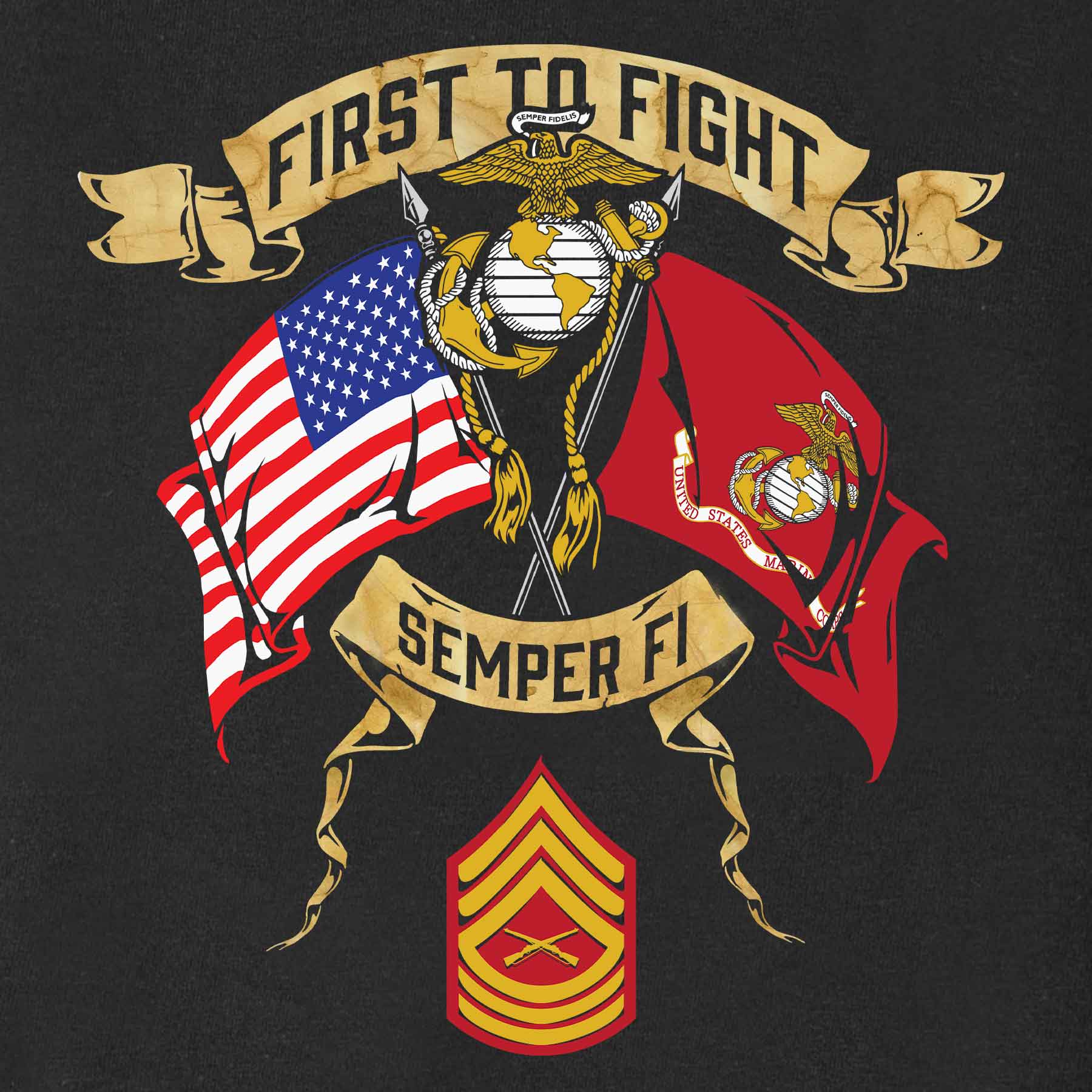Choose Your Rank USMC And USA Crossed Flags T-shirt - Image 12