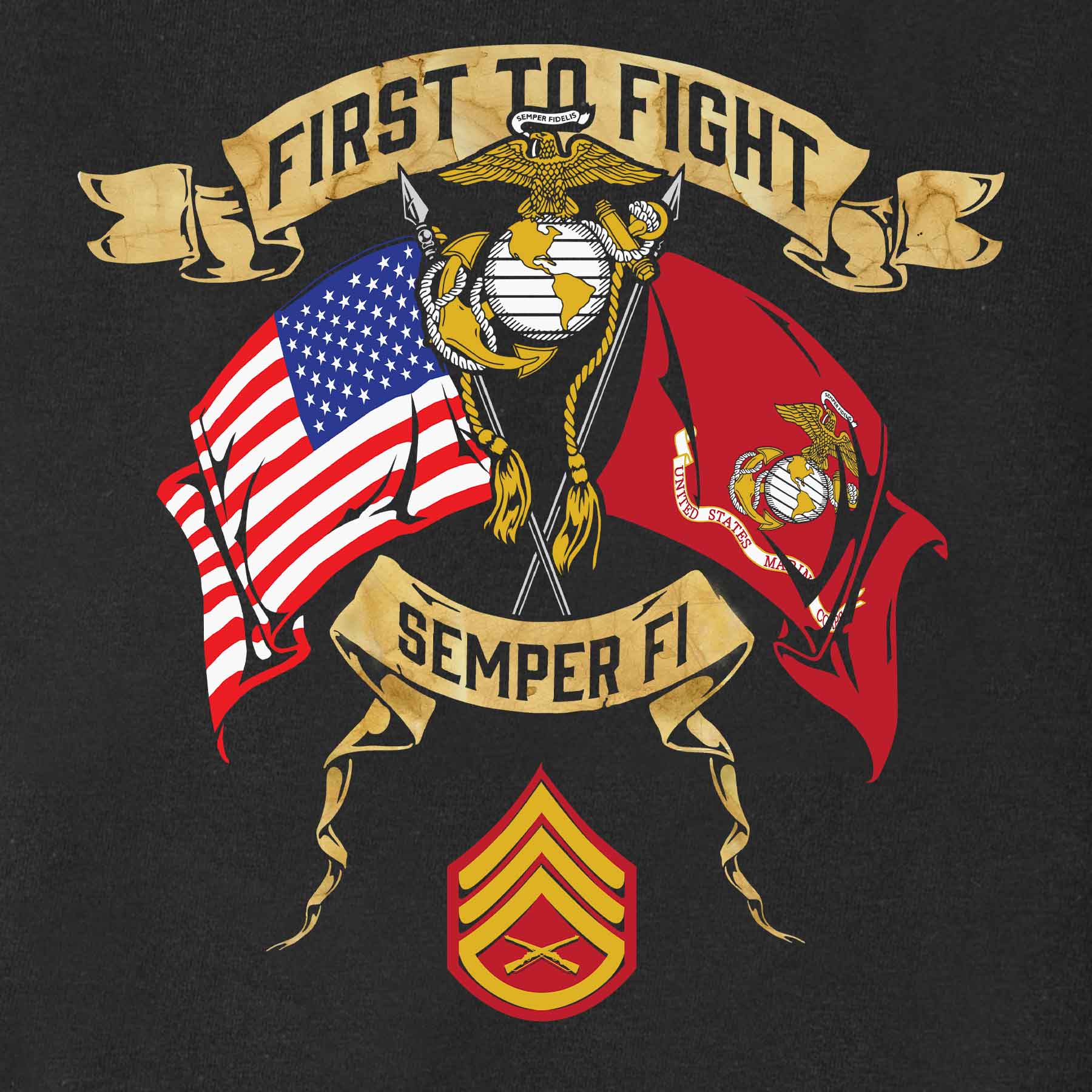 Choose Your Rank USMC And USA Crossed Flags T-shirt - Image 7