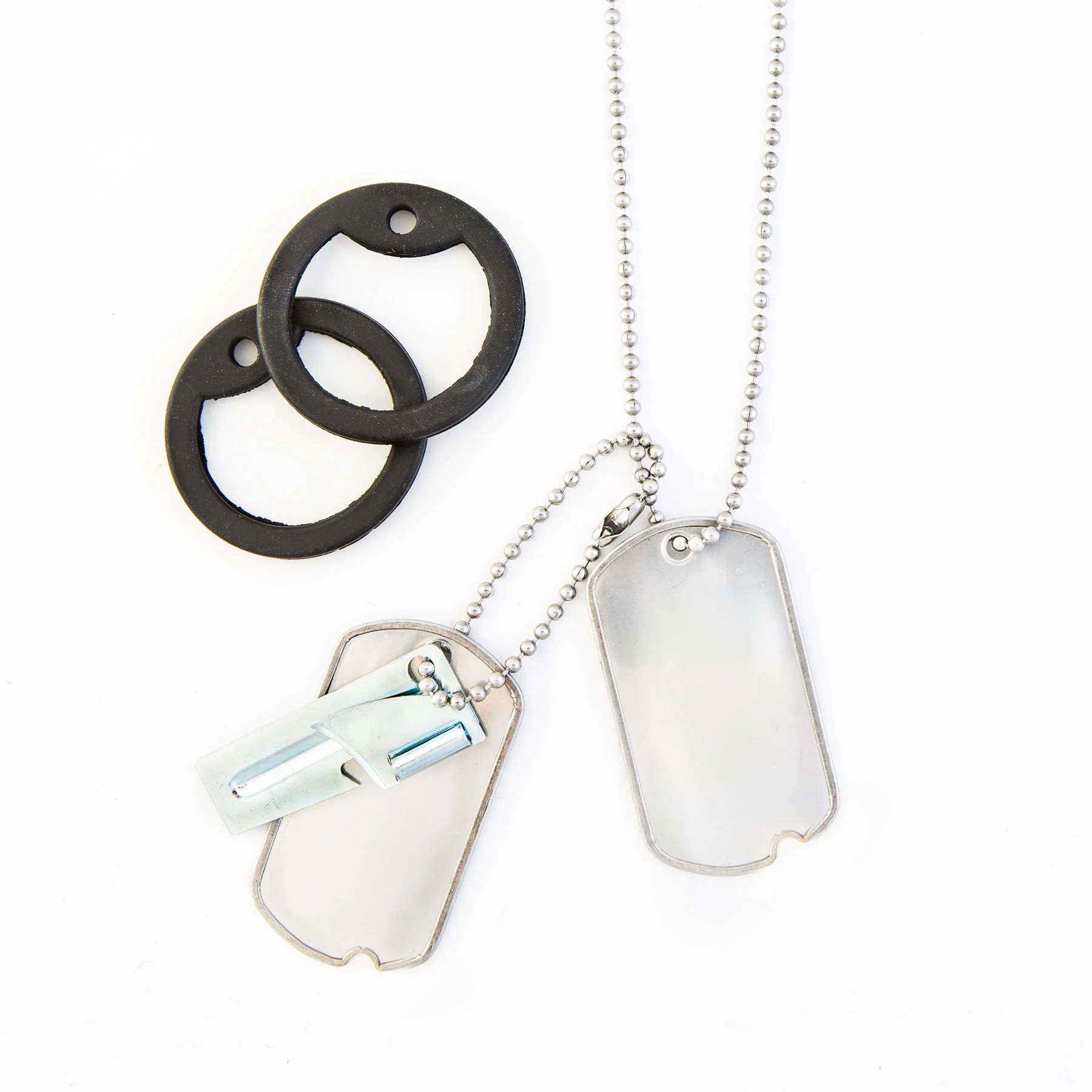 Notched Stainless Steel Dog Tags with FREE P38 Can Opener