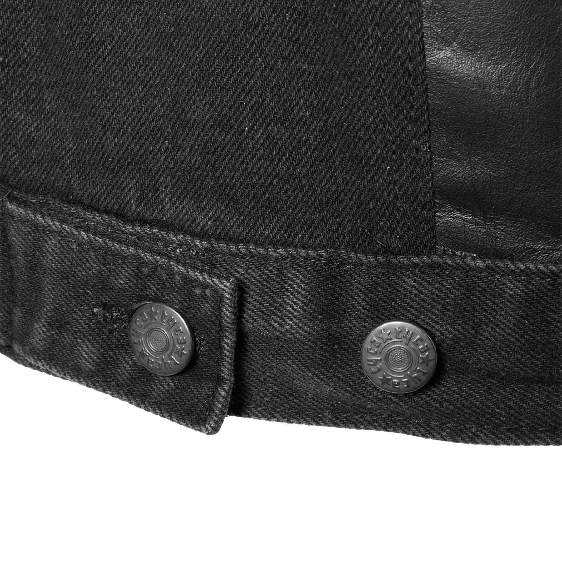 Embossed Black Denim Leather Jacket - Image 12