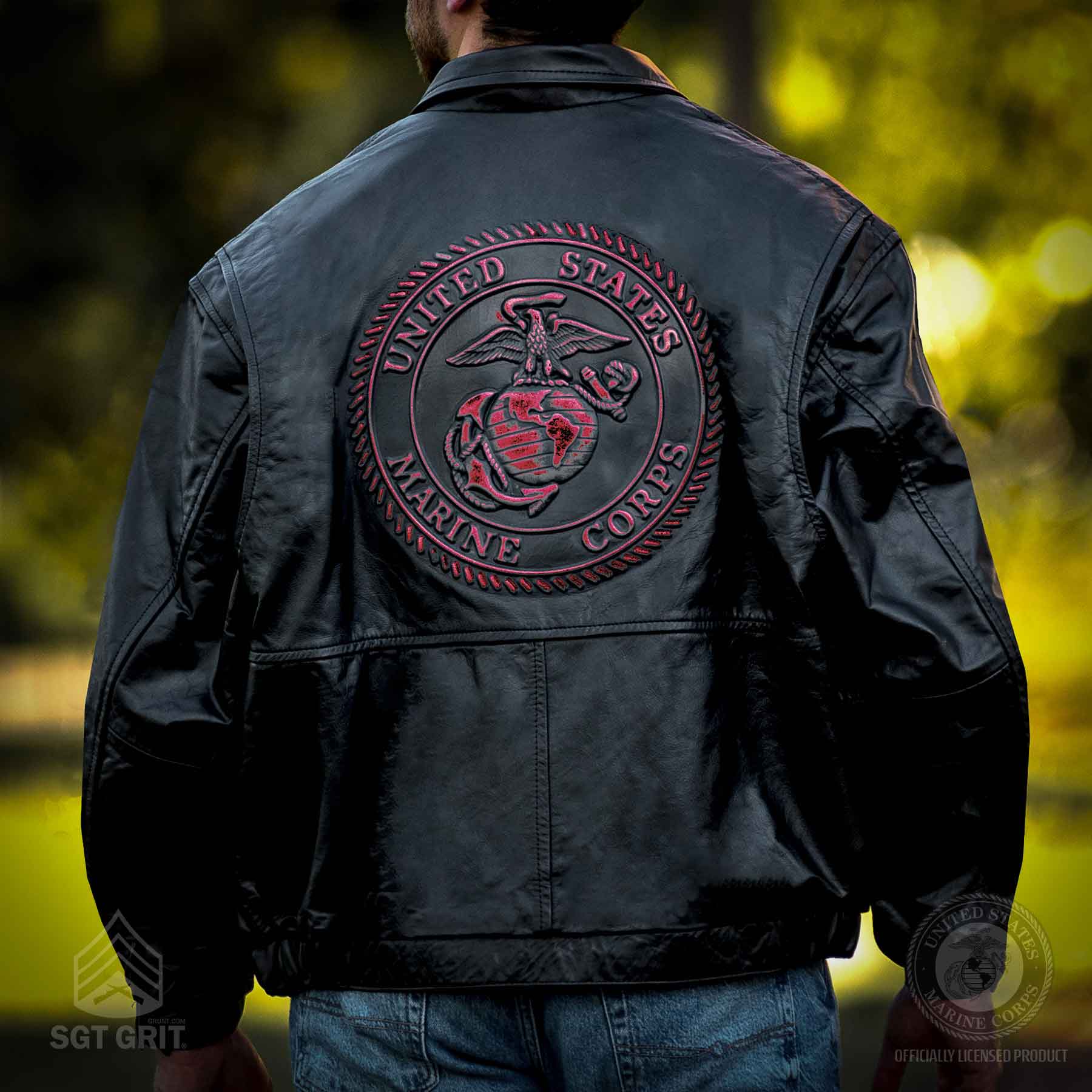 Embossed Black Denim Leather Jacket - Image 3