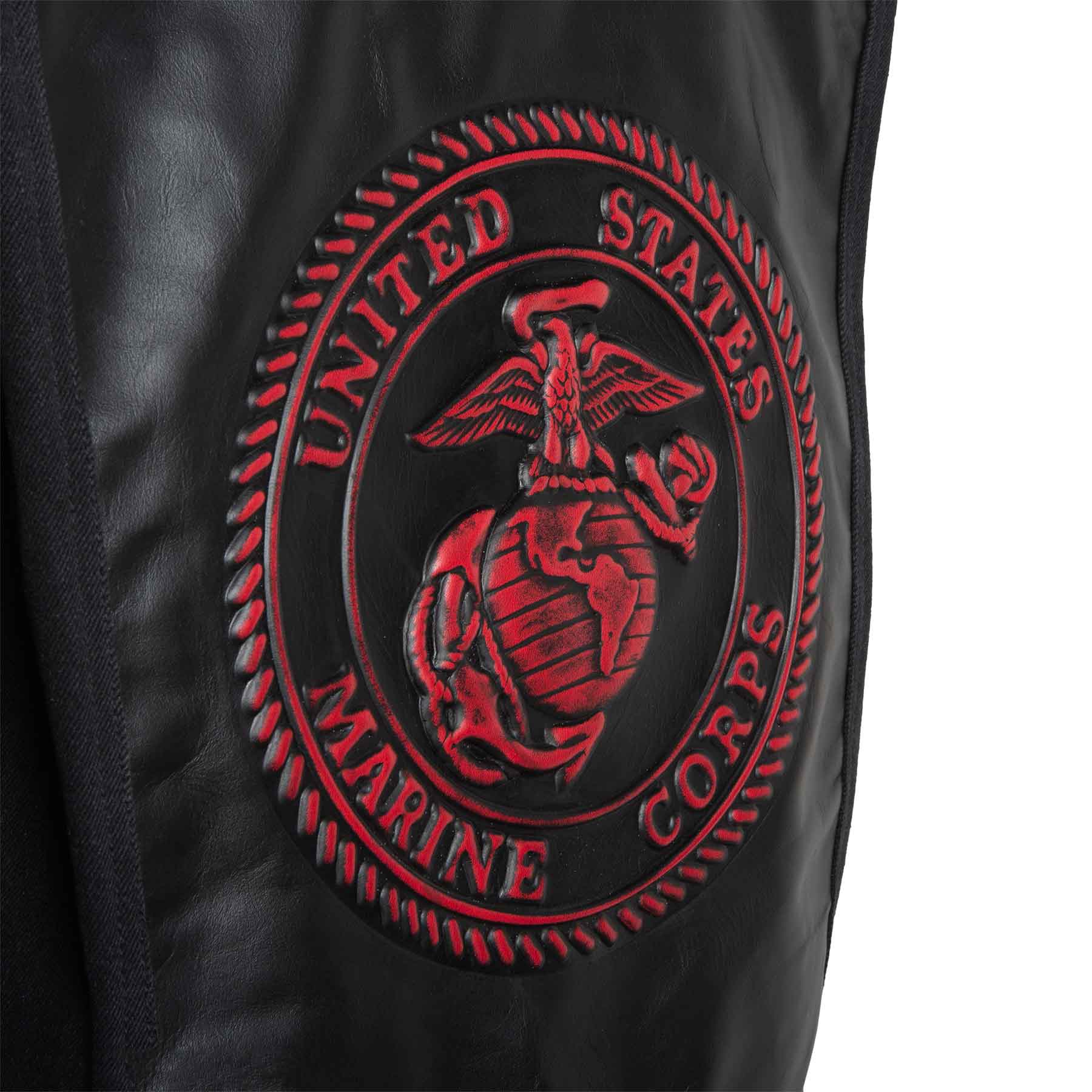 Embossed Black Denim Leather Jacket - Image 4