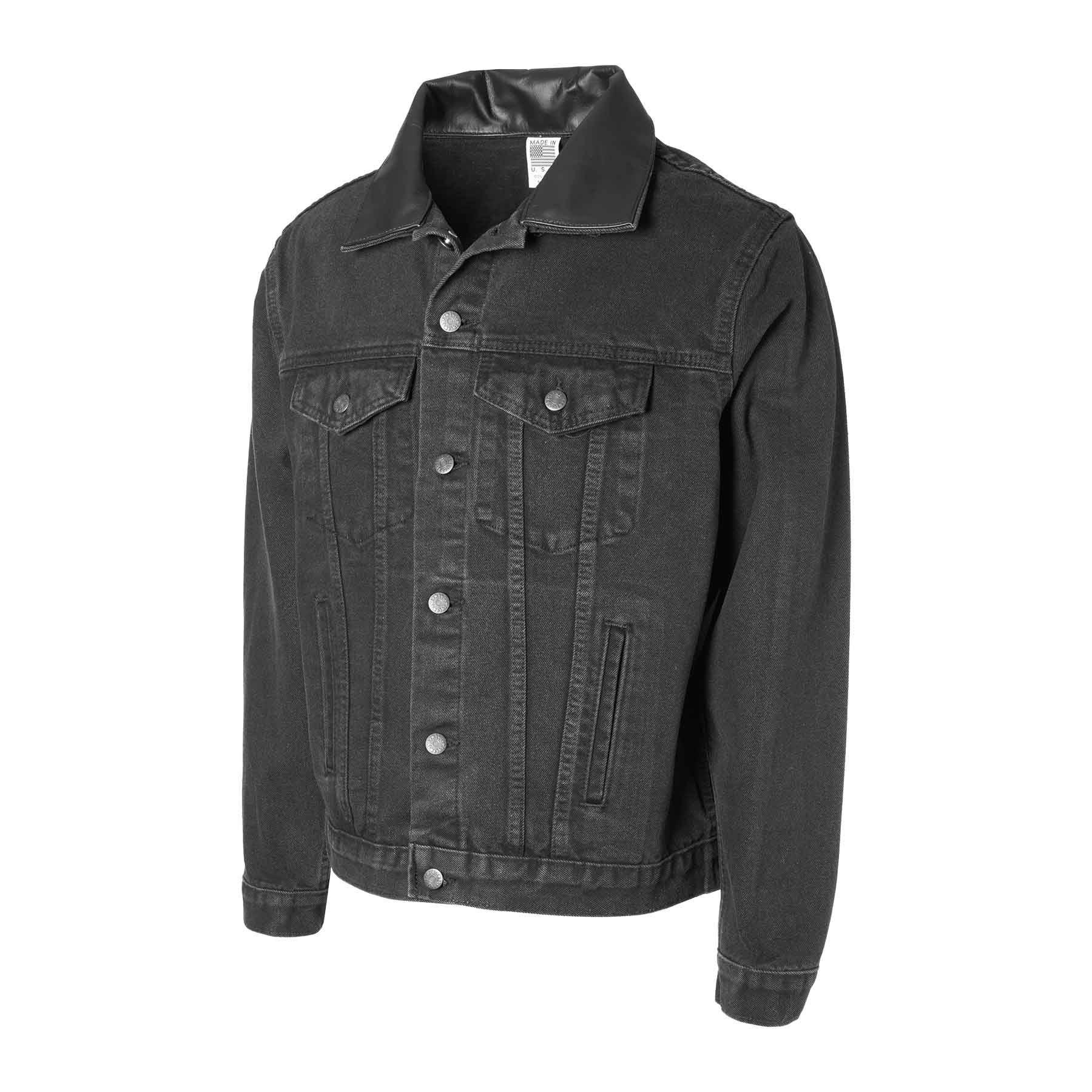 Embossed Black Denim Leather Jacket - Image 5