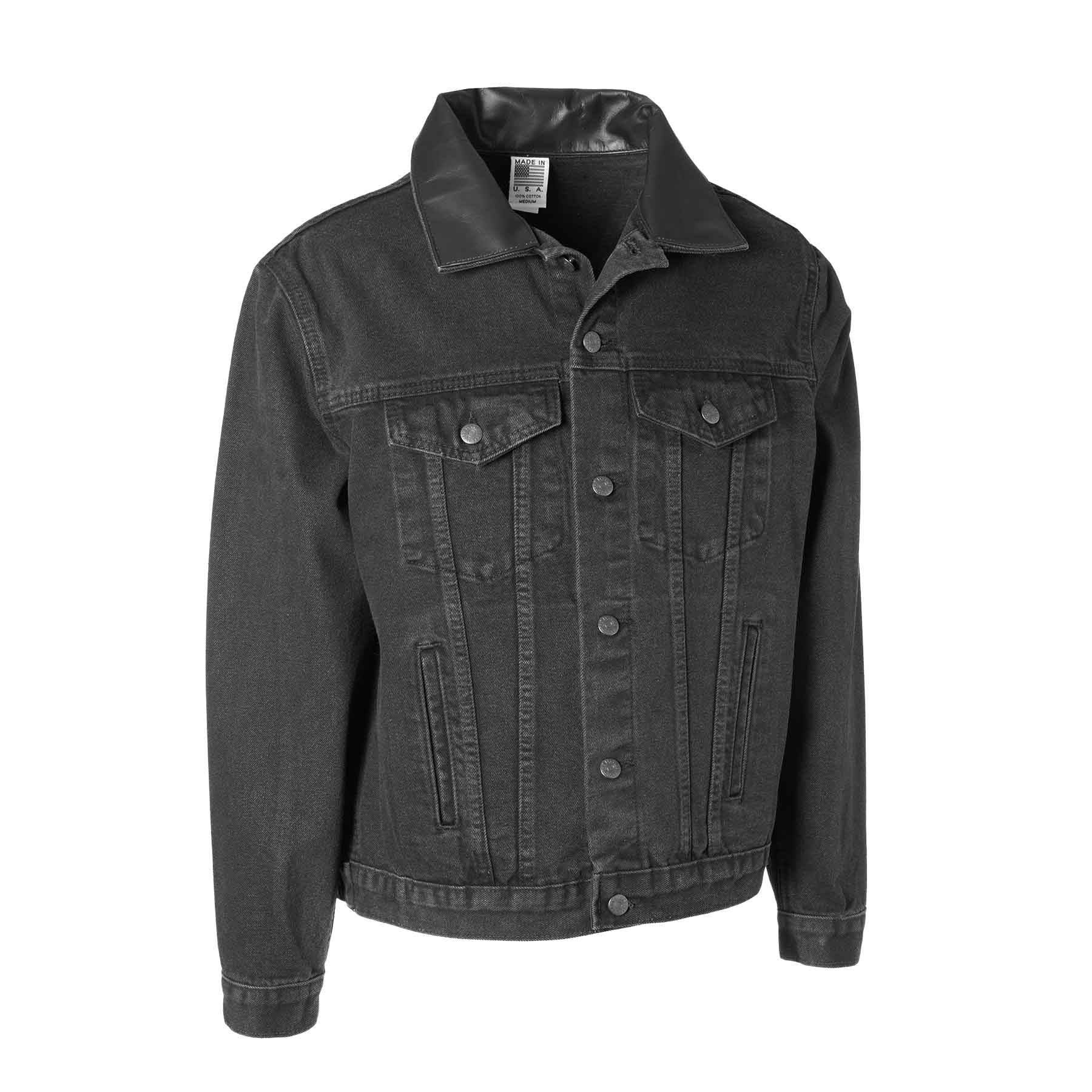 Embossed Black Denim Leather Jacket - Image 9