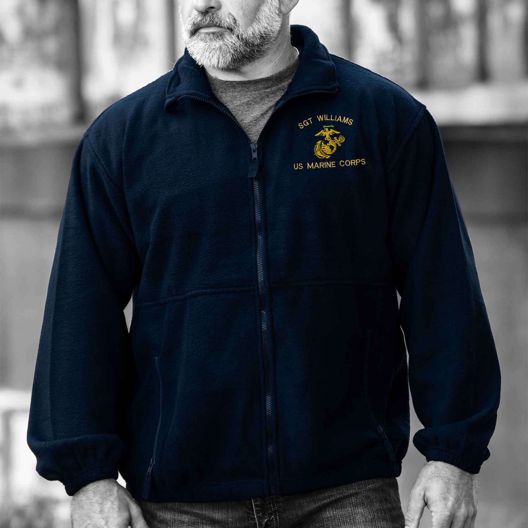 Custom USMC Embroidered Full Zip Fleece Jacket - Image 12