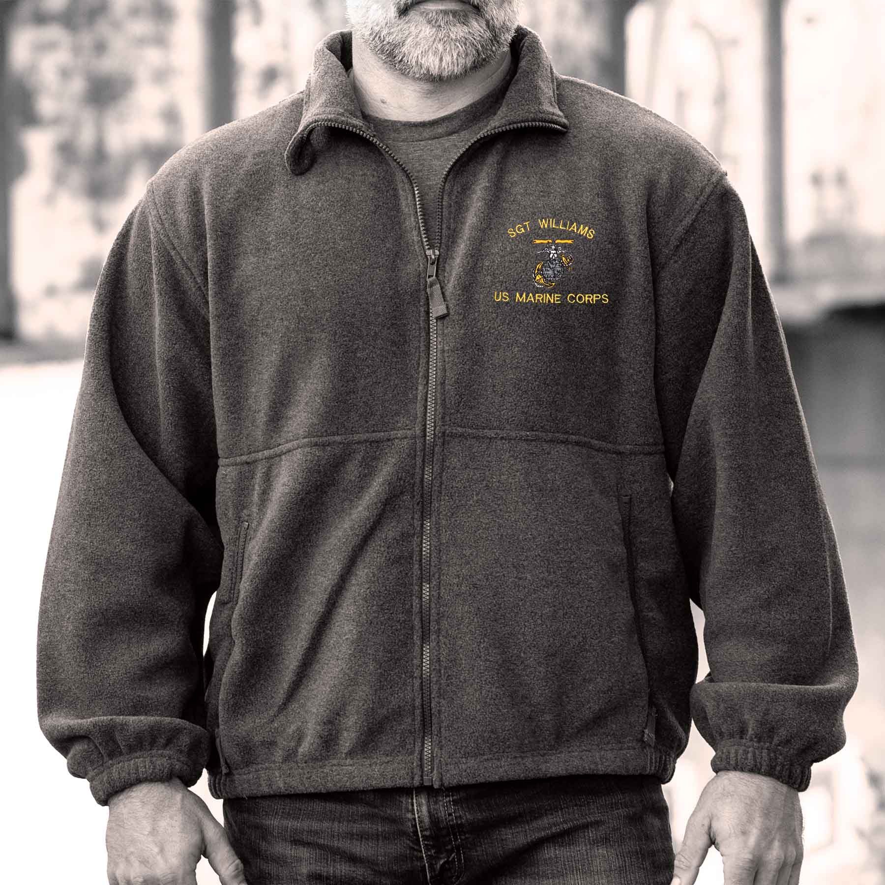 Custom USMC Embroidered Full Zip Fleece Jacket - Image 16