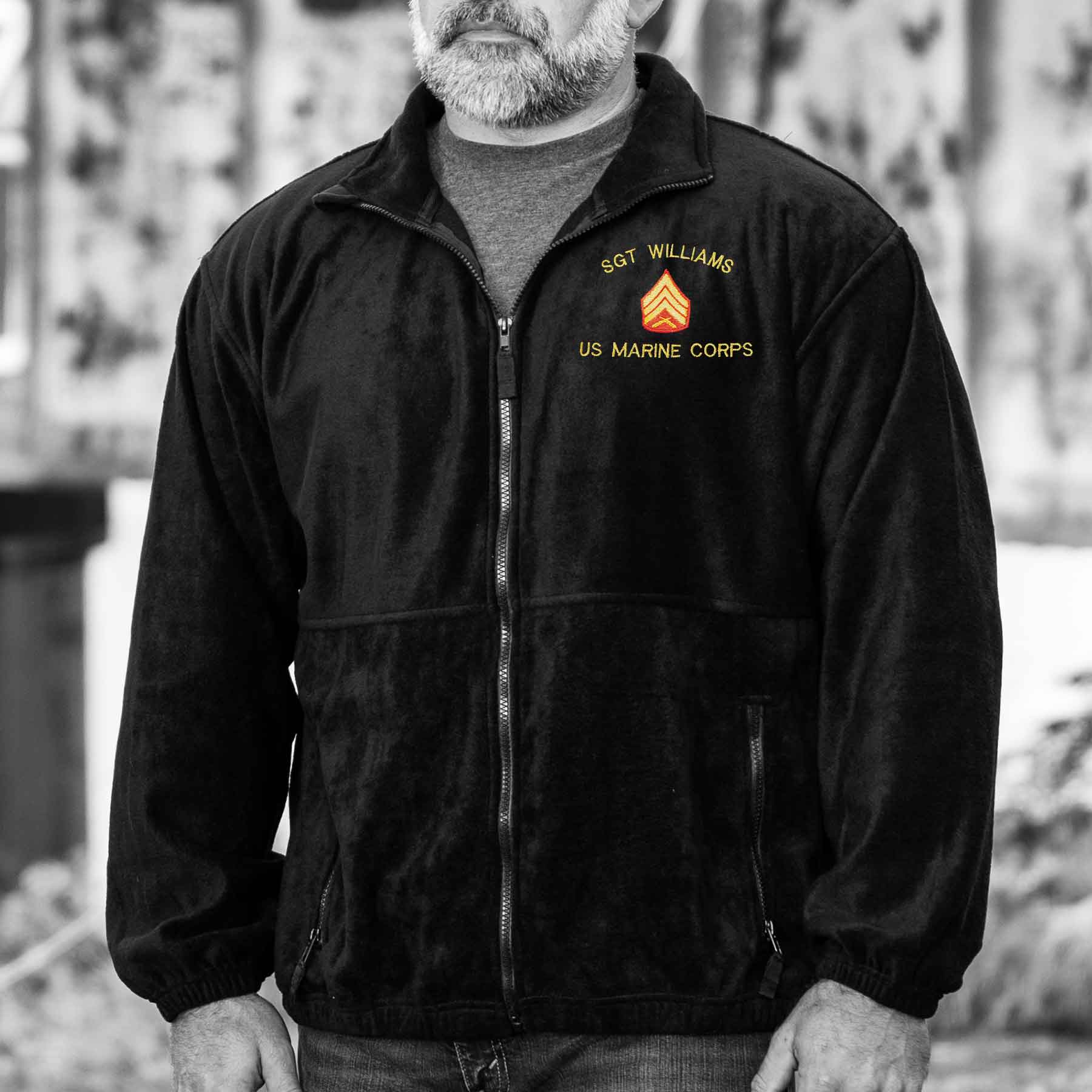 Custom USMC Embroidered Full Zip Fleece Jacket - Image 3
