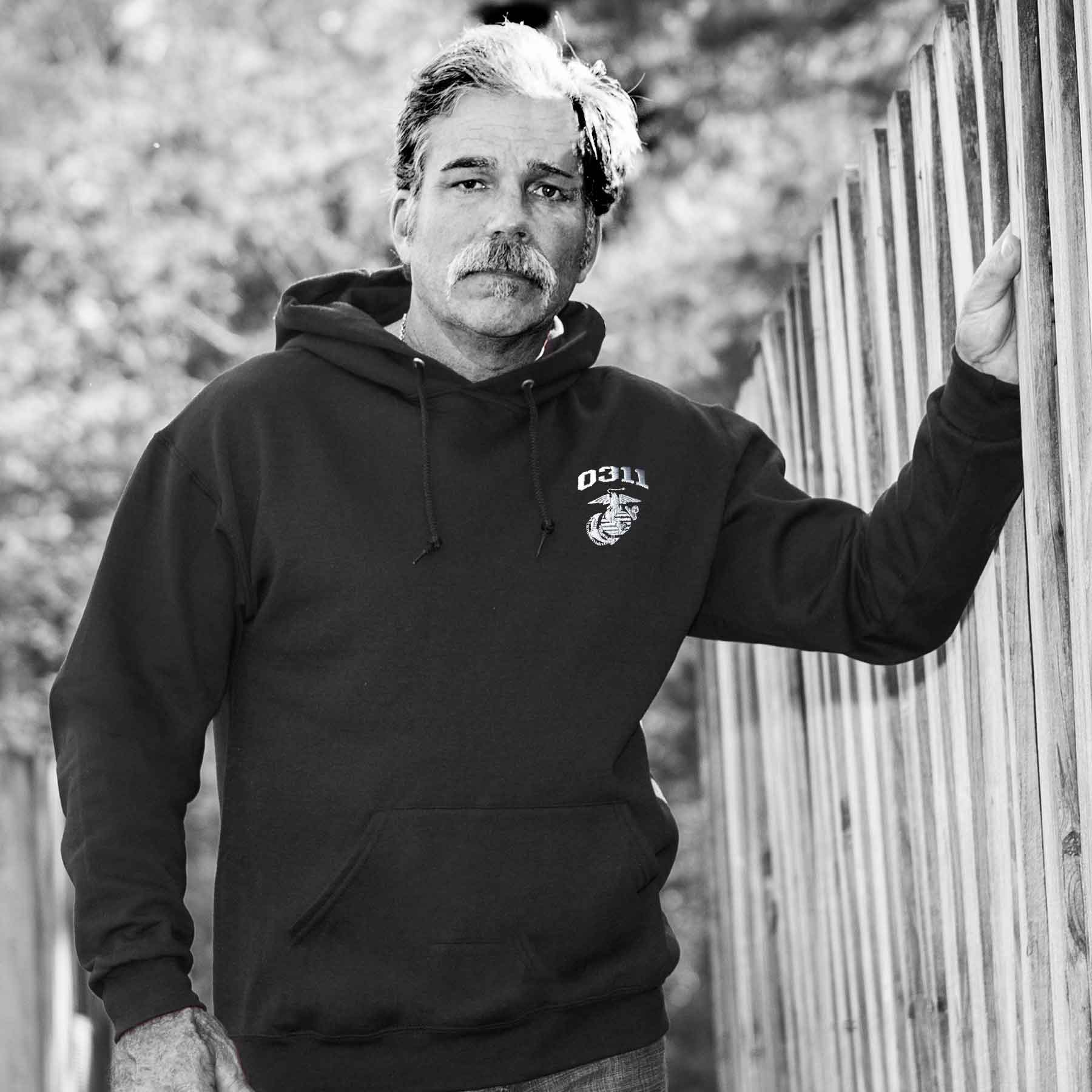 Marine Corps MOS Embroidered Hoodie - Black with Gray - Image 3