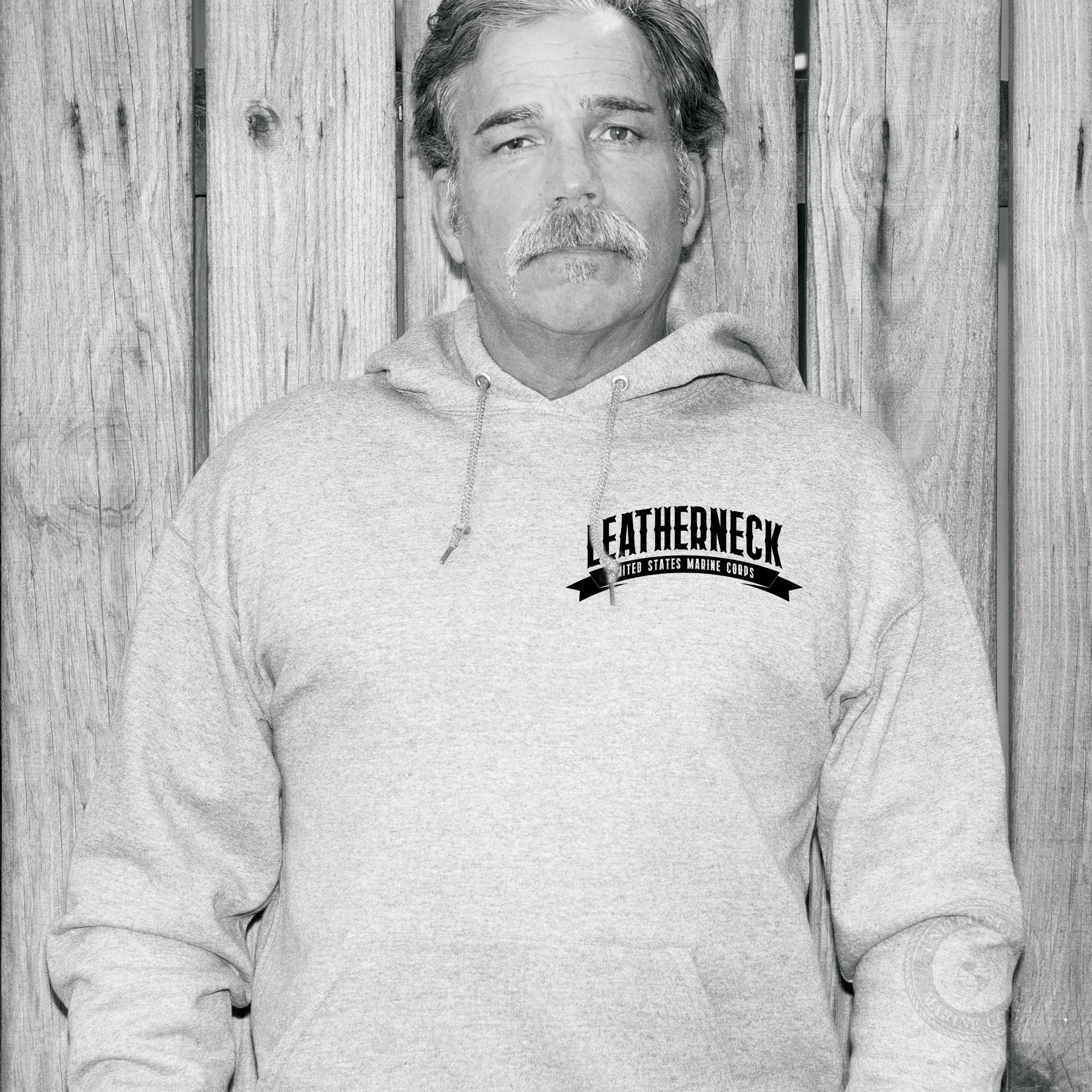 USMC Leatherneck Left Chest Hoodie- Gray - Image 2