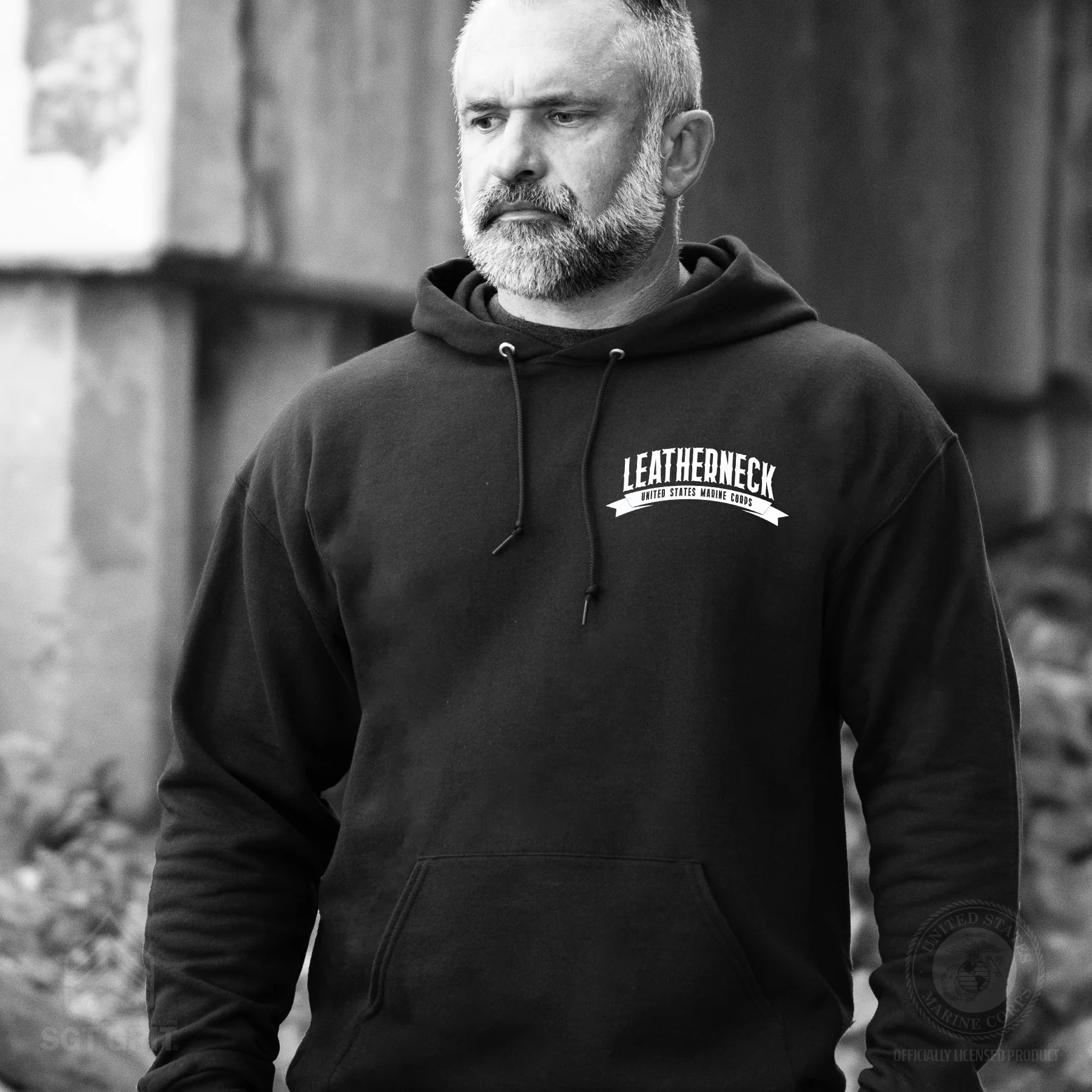 USMC Leatherneck Left Chest Hoodie- Black - Image 2