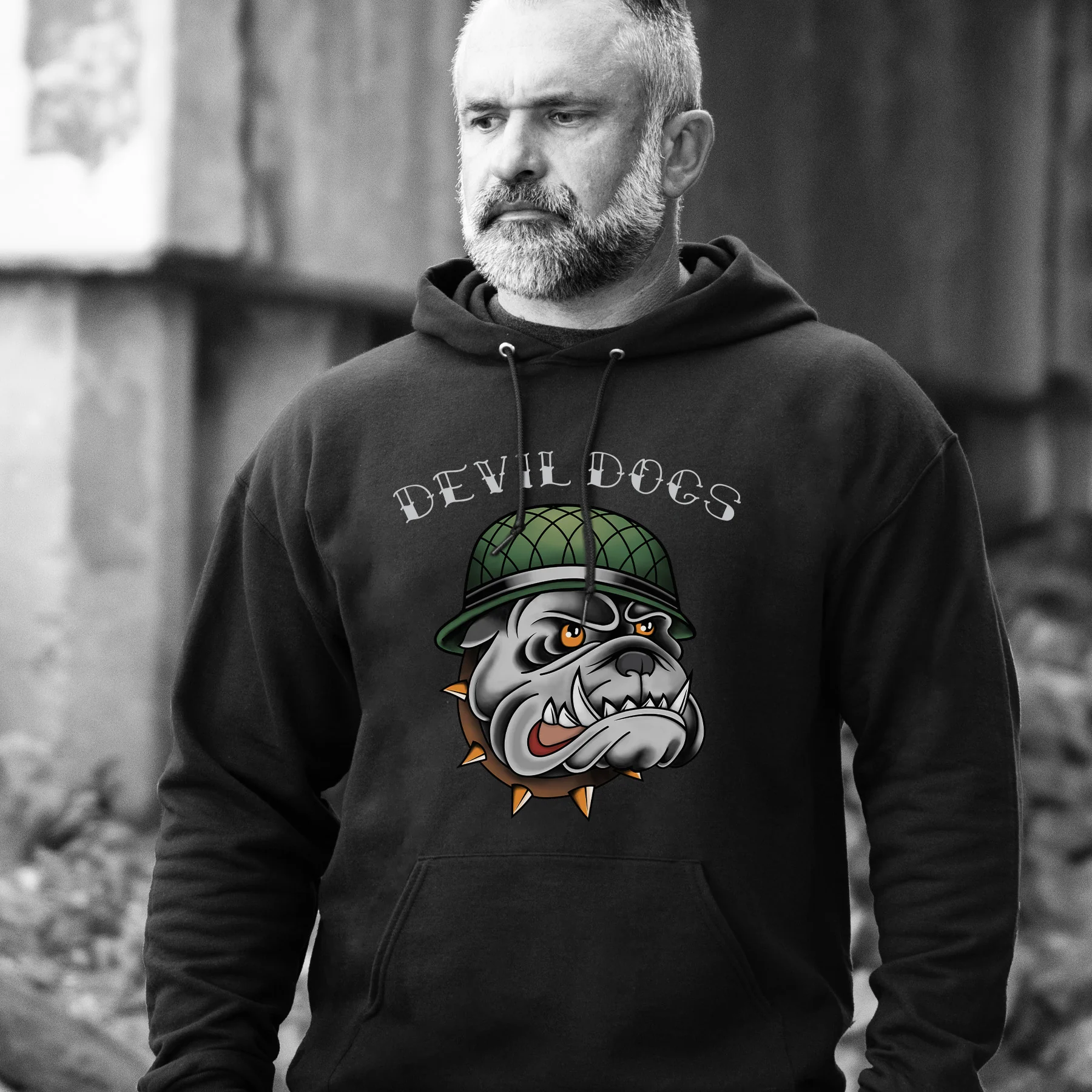 USMC Vintage Tattoo Devil Dogs Hoodie - Image 2