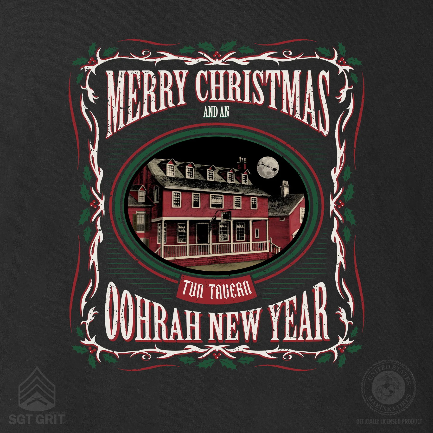 USMC Tun Tavern Christmas Hoodie- Black - Image 3