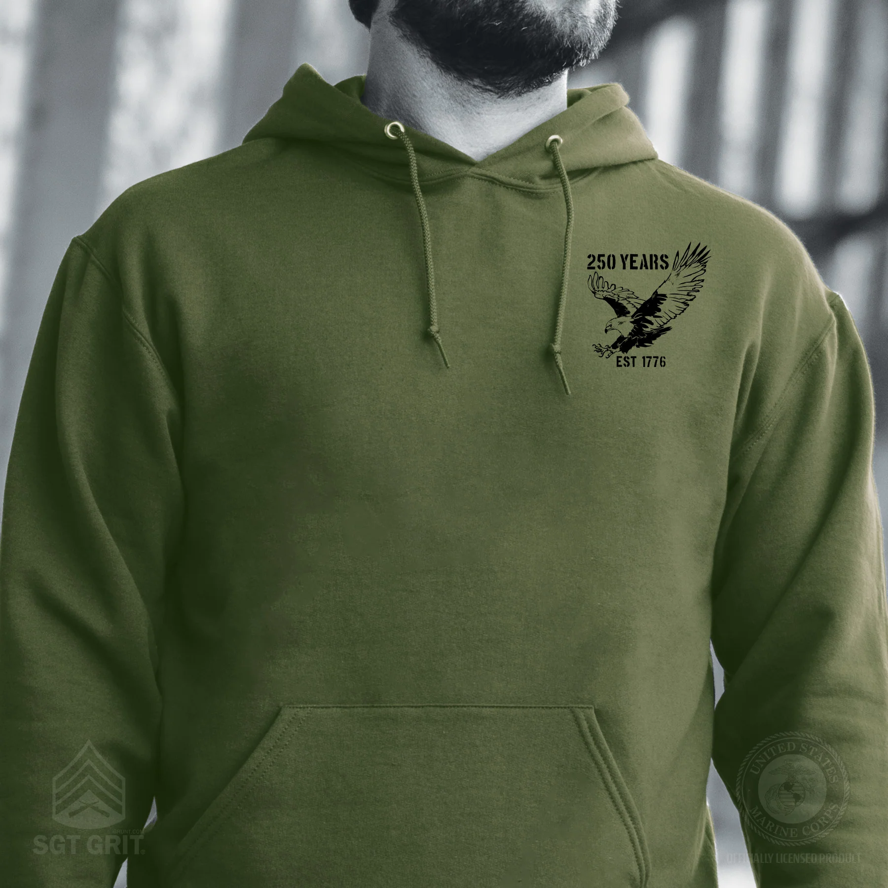 250 Years Eagle Hoodie – OD Green - Image 2