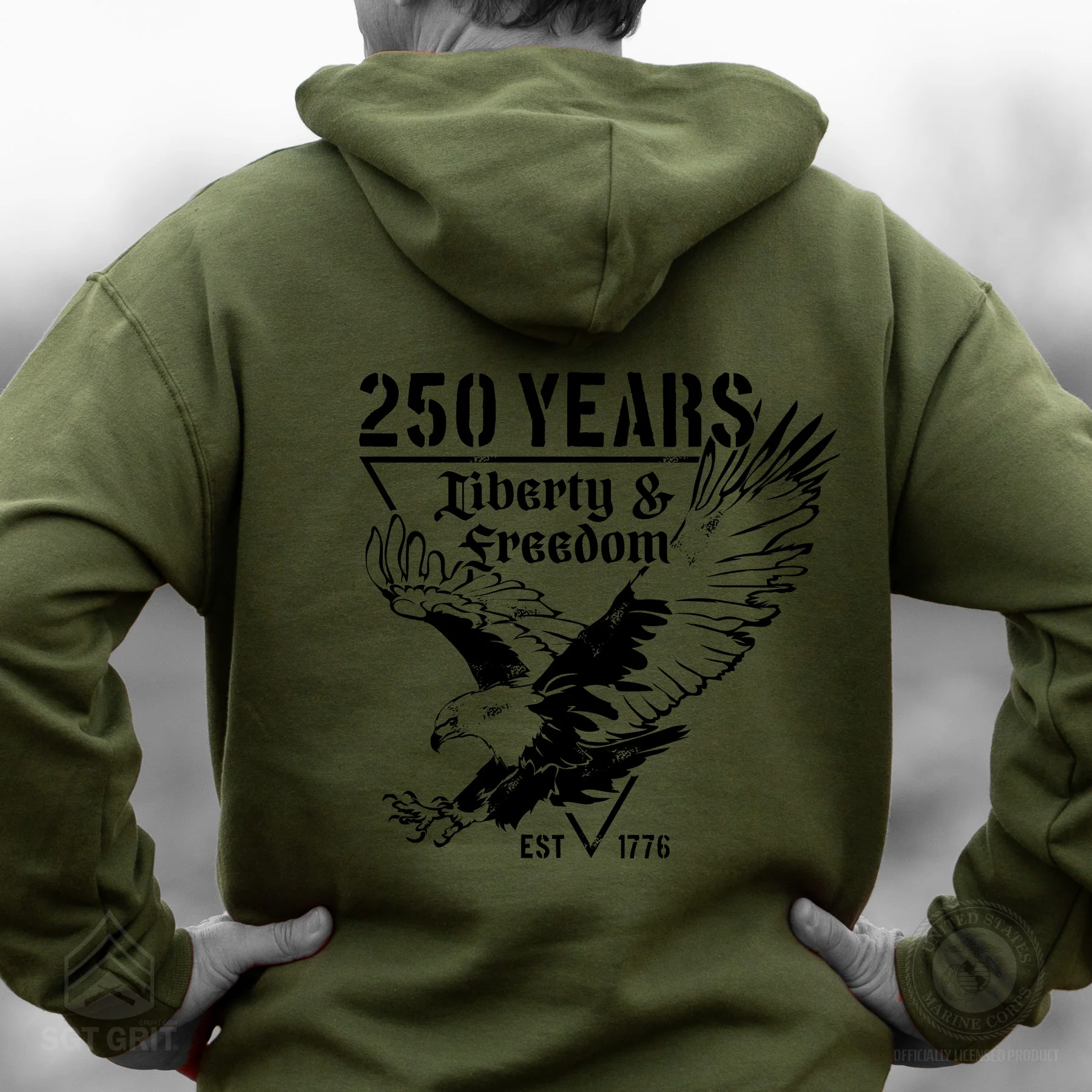 250 Years Eagle Hoodie – OD Green - Image 3