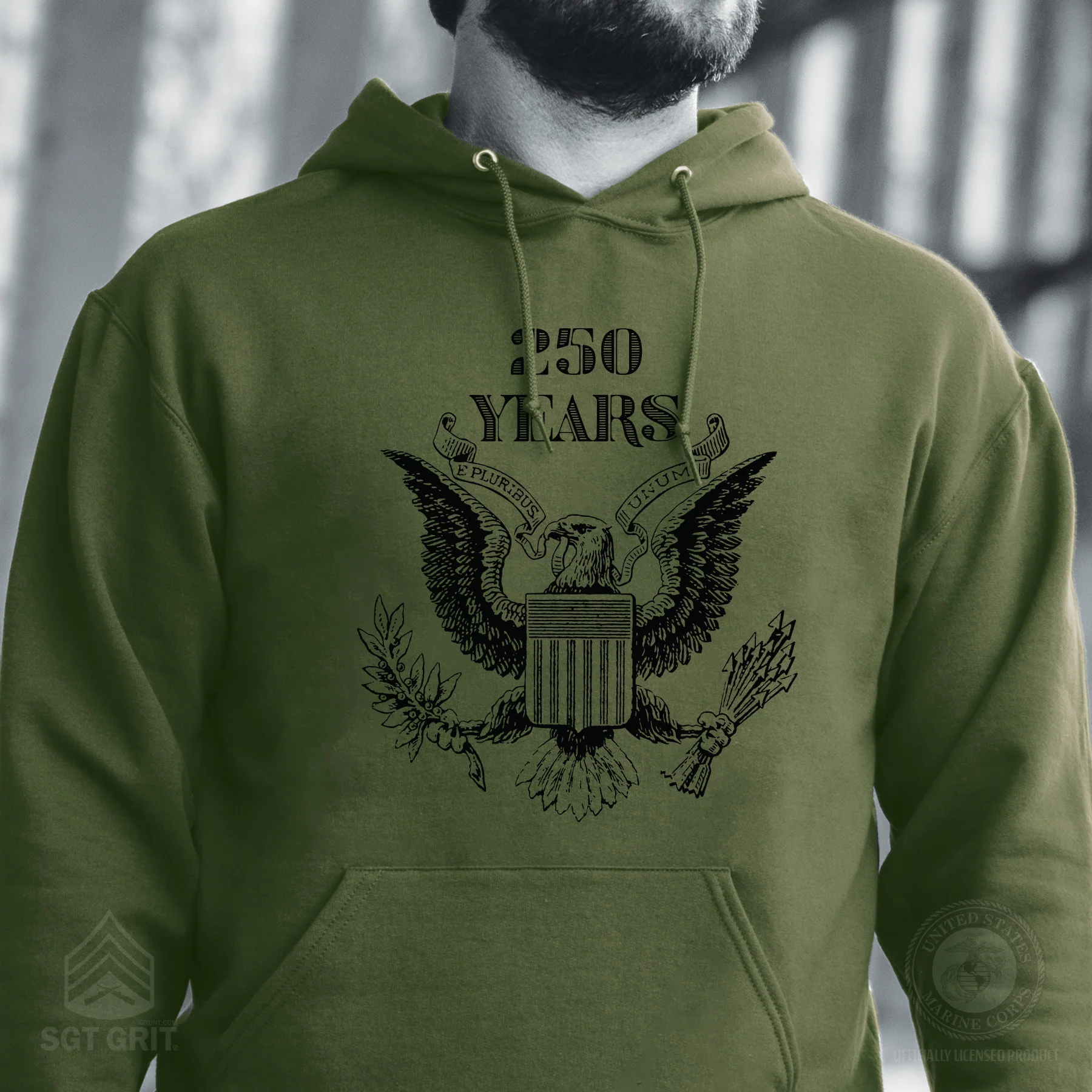 Vintage Eagle 250 Years Hoodie- OD Green - Image 2