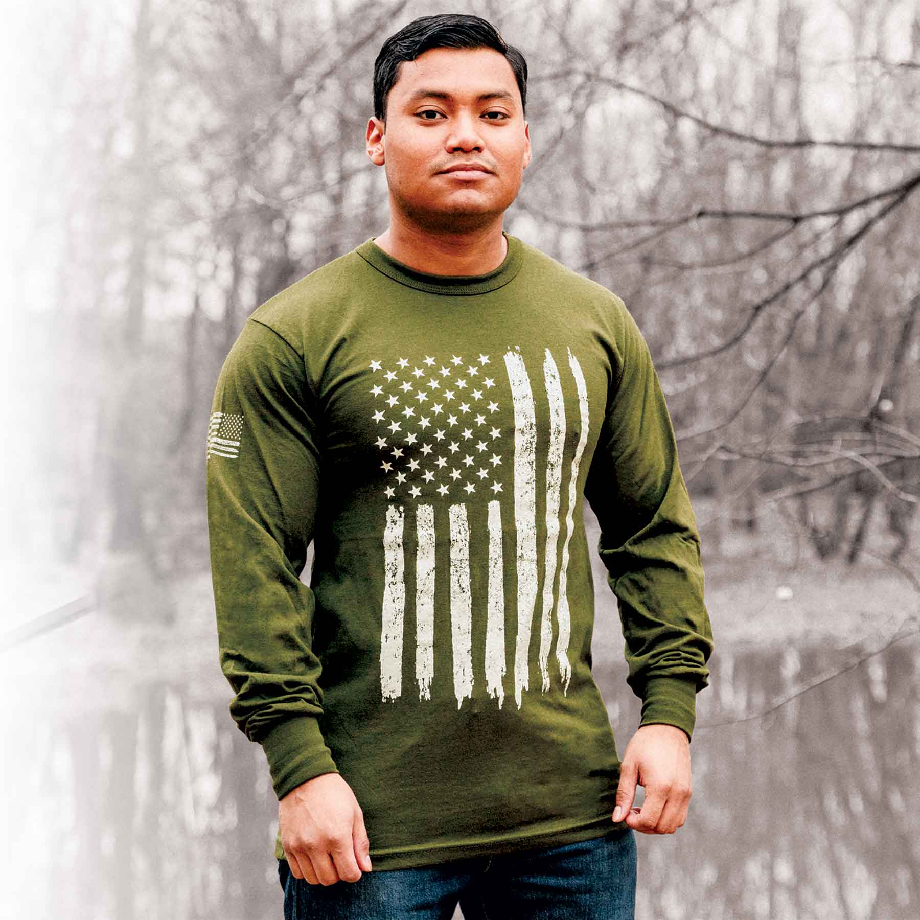 Distressed Flag Long Sleeve T-shirt - Image 3