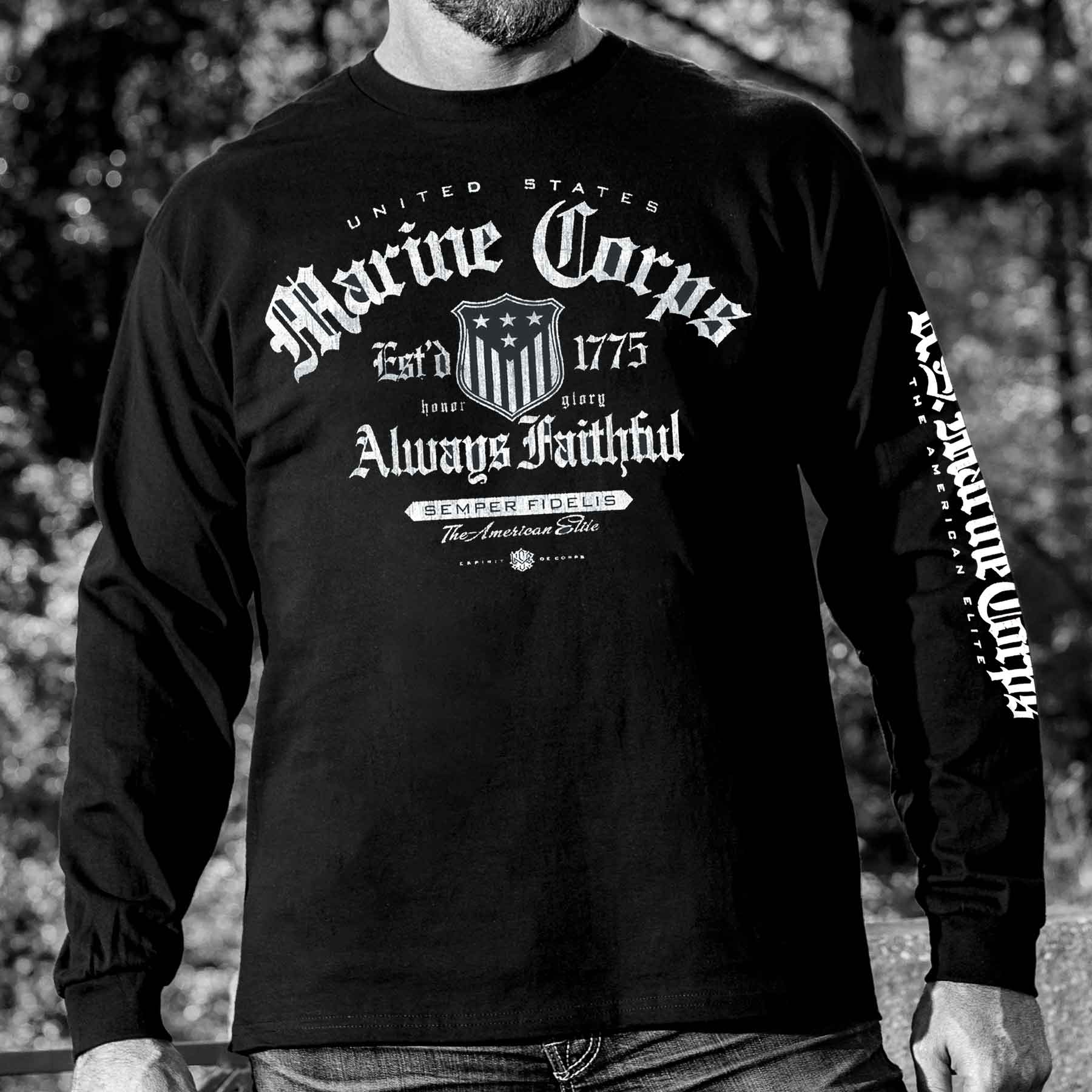 Black Long Sleeved Marine Corps T-Shirt - Image 2