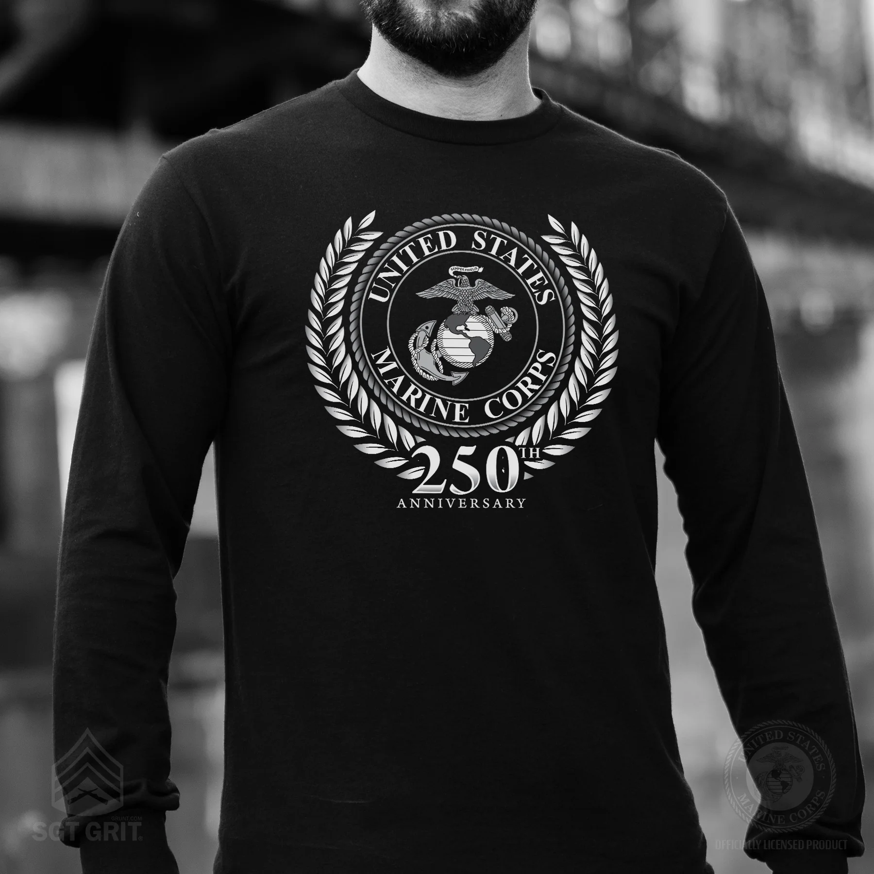 USMC 250th Anniversary Grayscale Long Sleeve Shirt - Image 2