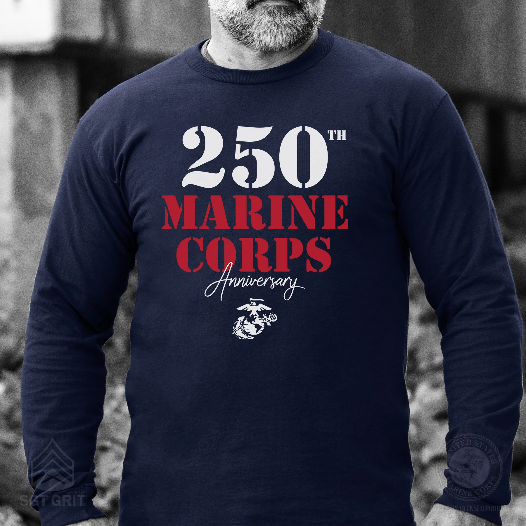 USMC 250th Anniversary Stencil  Long Sleeve Shirt - Image 2