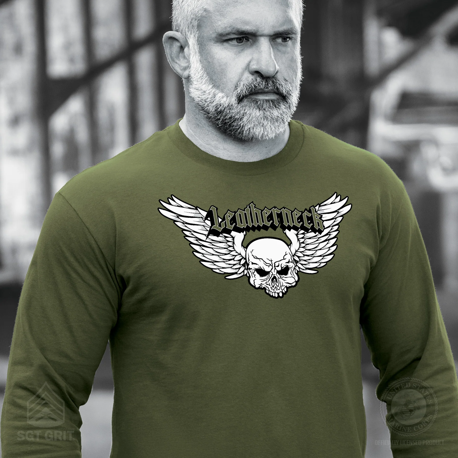 Leatherneck Skull Long Sleeve Shirt - OD Green - Image 2