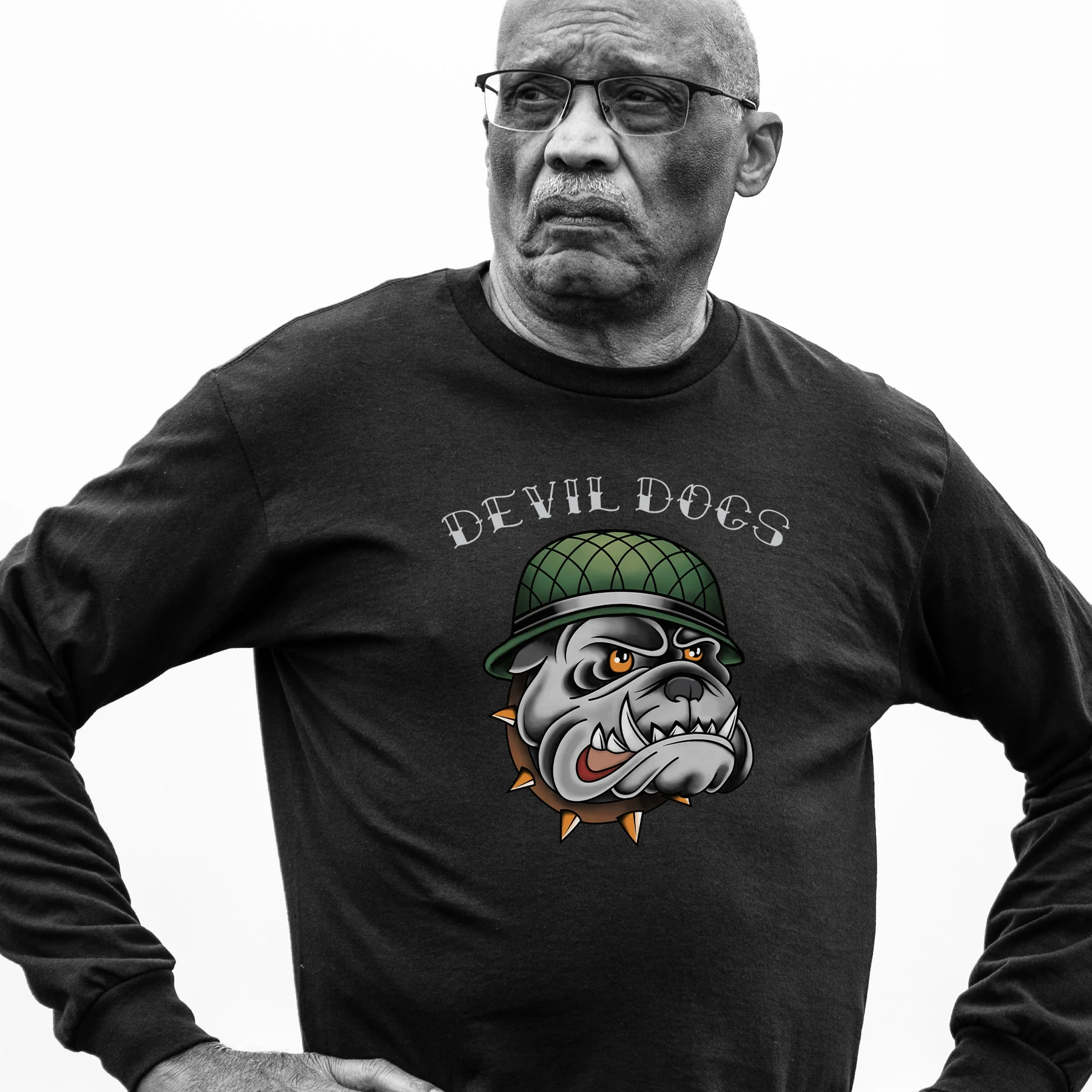 USMC Vintage Tattoo Devil Dogs Long Sleeve Shirt - Image 2