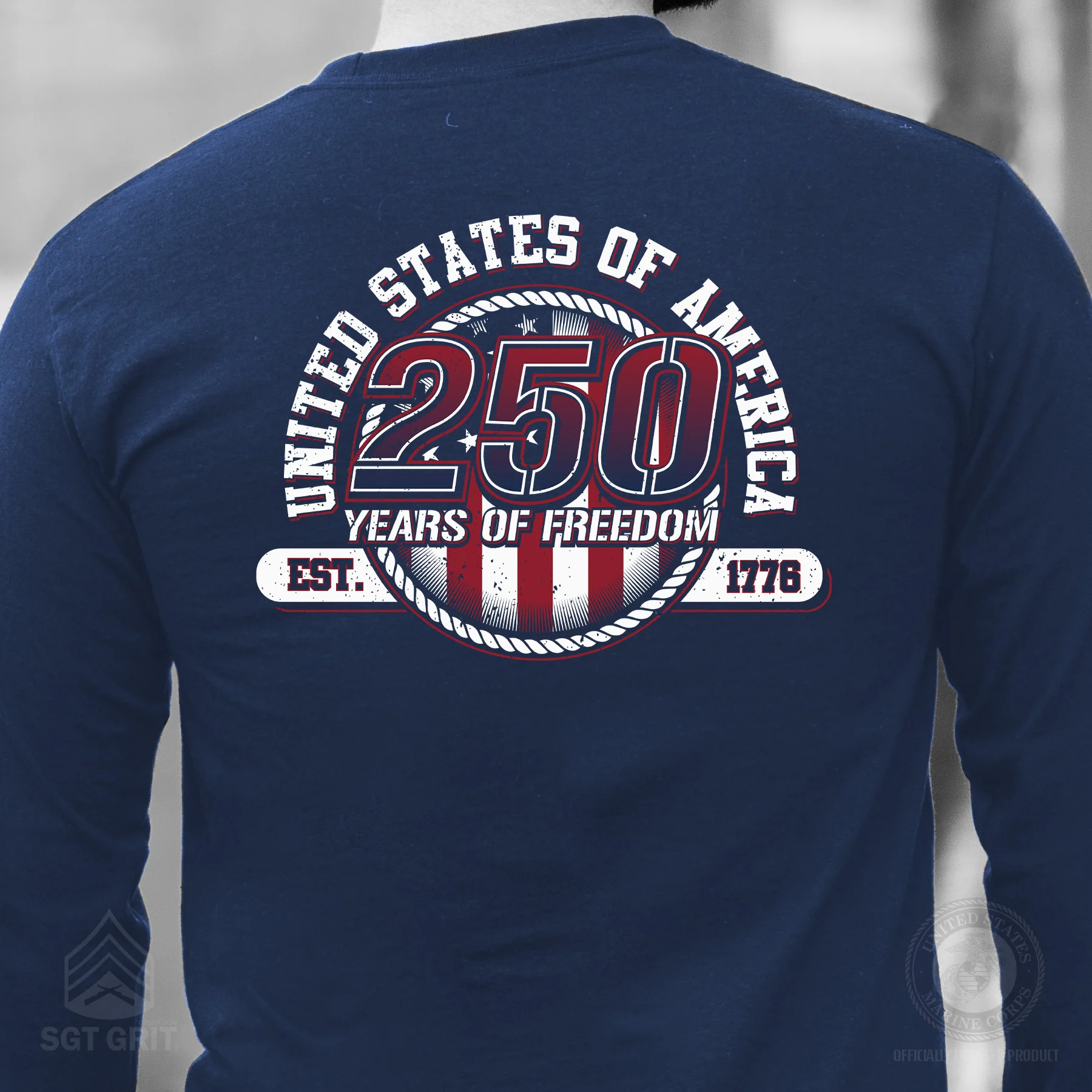 250 Years of Freedom Long Sleeve T-Shirt - Back Design - Image 5