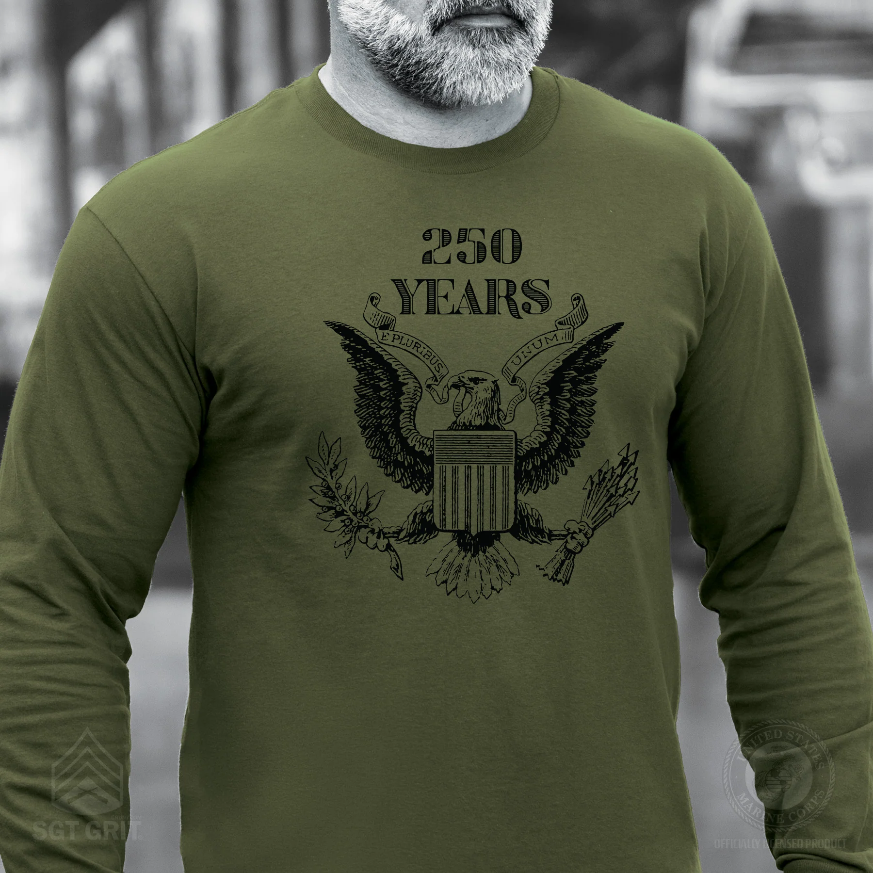 Vintage Eagle 250 Years Long Sleeve T-Shirt- OD Green - Image 2