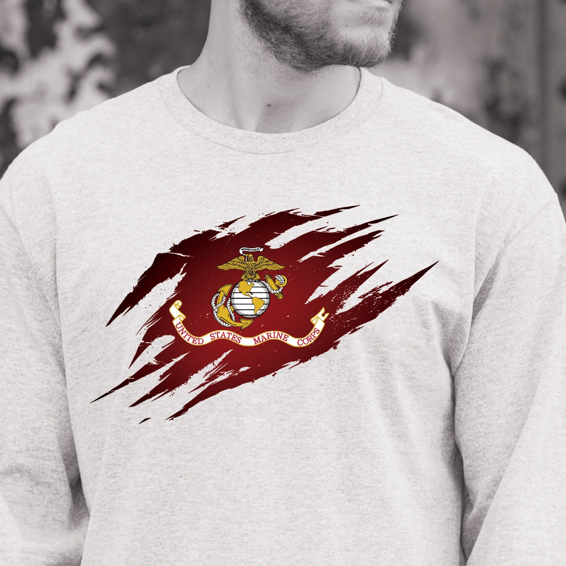 USMC Flag Tear Away Long Sleeve T-Shirt - Image 2