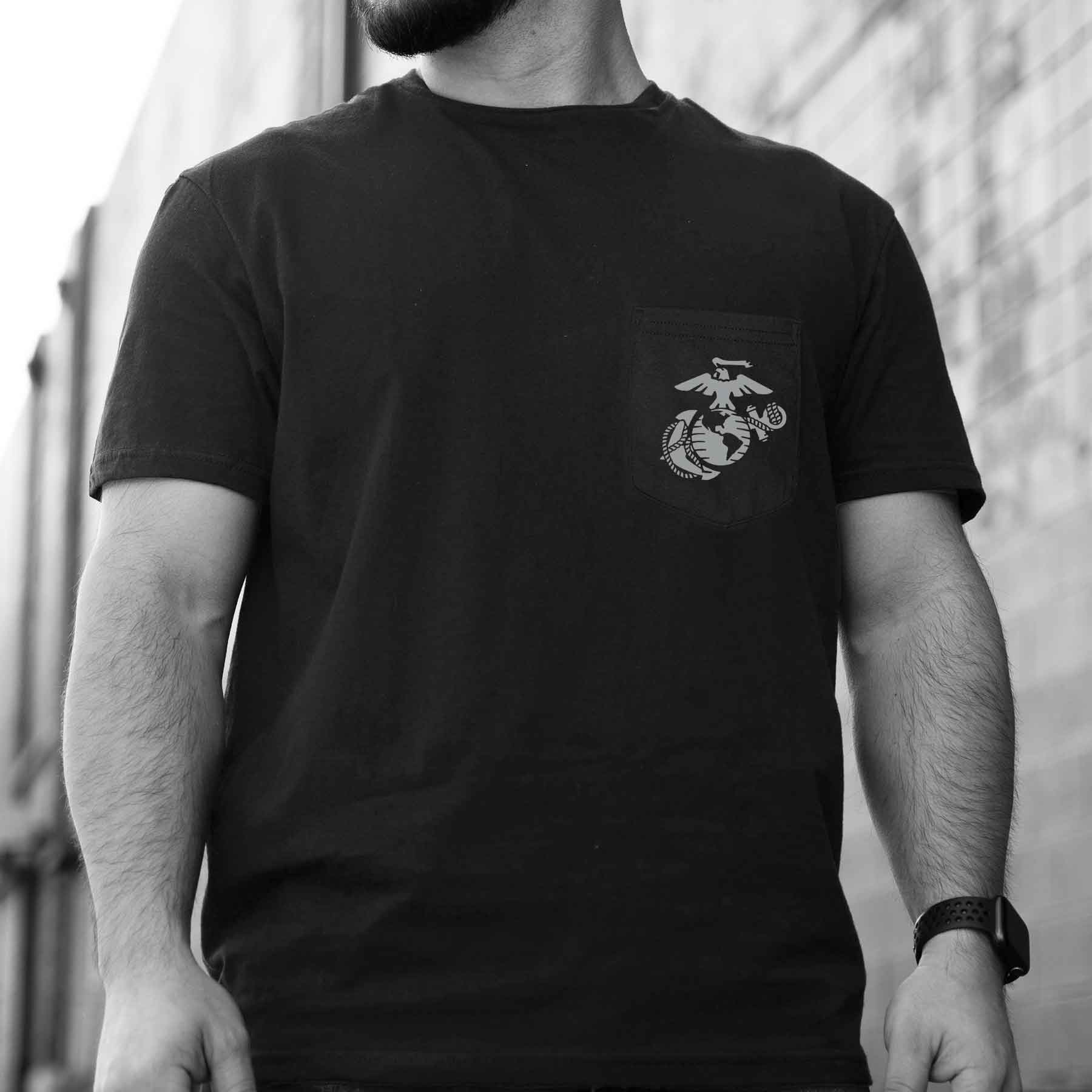 USMC Devil Dog Back With Front Pocket T-shirt, Gray EGA - Image 2