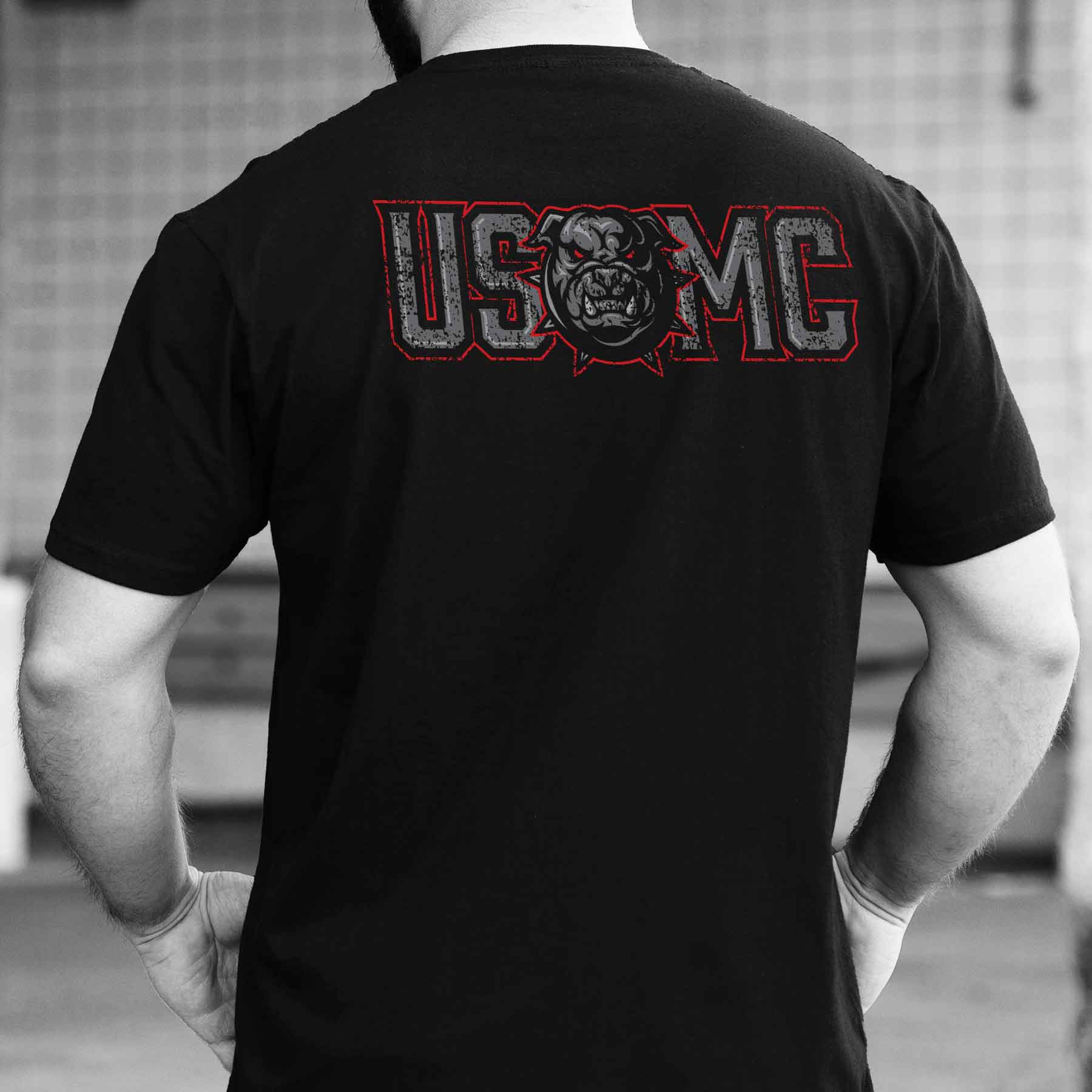 USMC Devil Dog Back With Front Pocket T-shirt, Gray EGA - Image 6