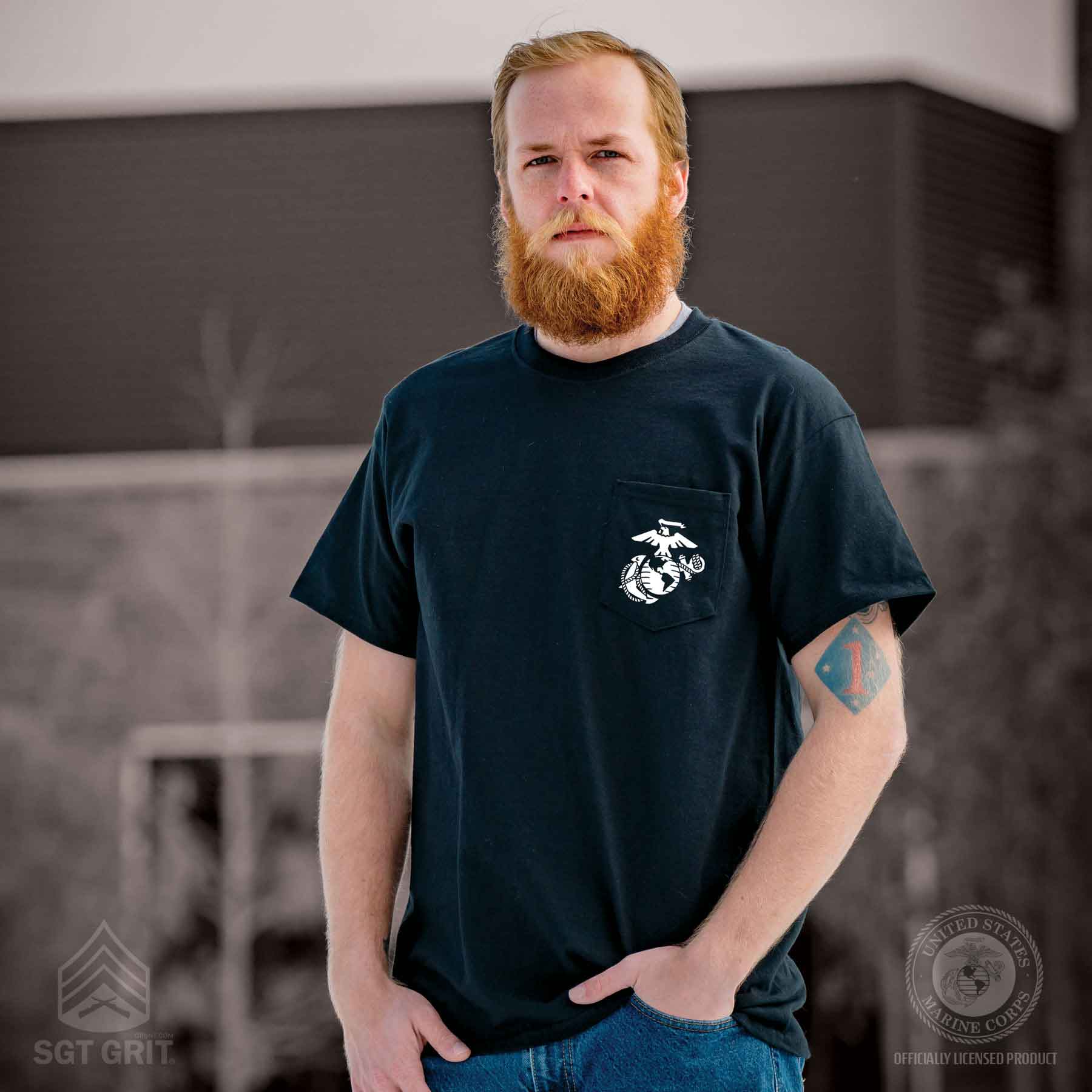 Born In A Tavern Back With Front Pocket T-Shirt - Image 2