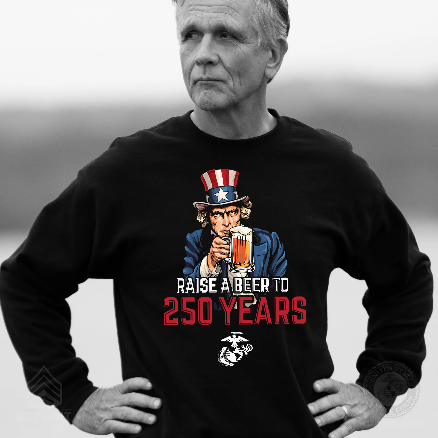 USMC Raise A Beer to 250 Years Sweatshirt - Image 2