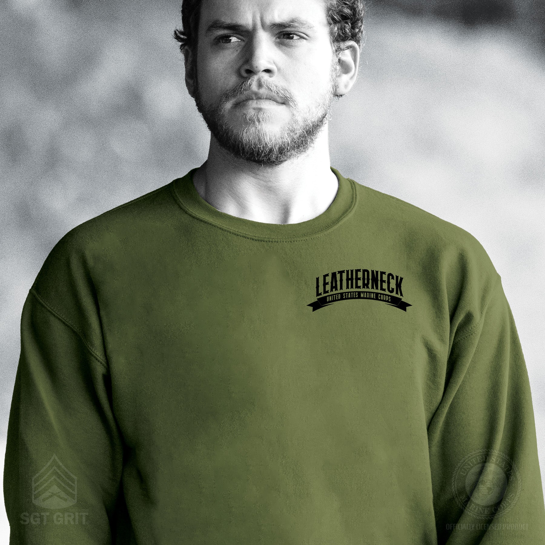 USMC Leatherneck Left Chest Sweatshirt- OD Green - Image 2