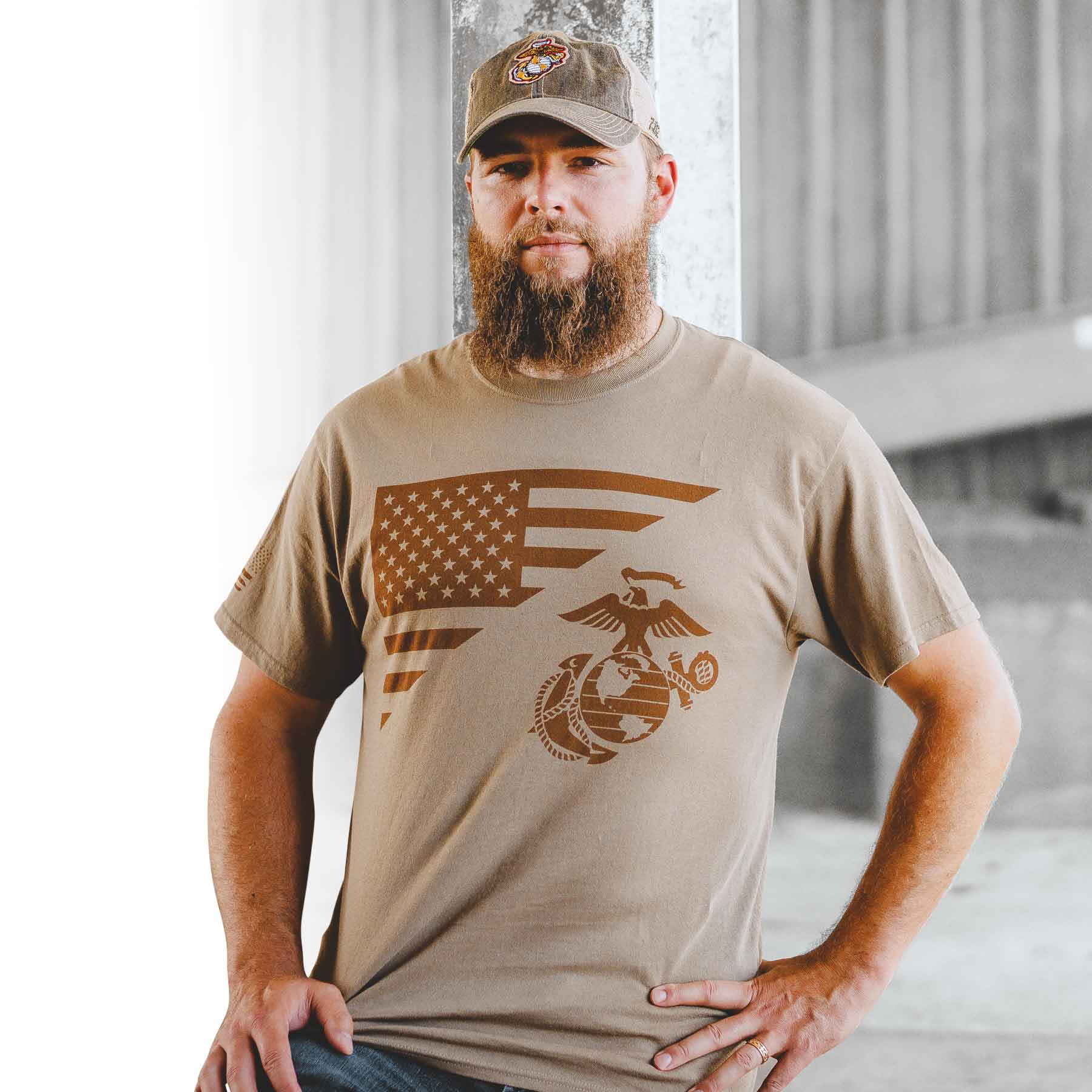 USMC Flag, EGA Emblem T-shirt 100% Cotton - Image 2