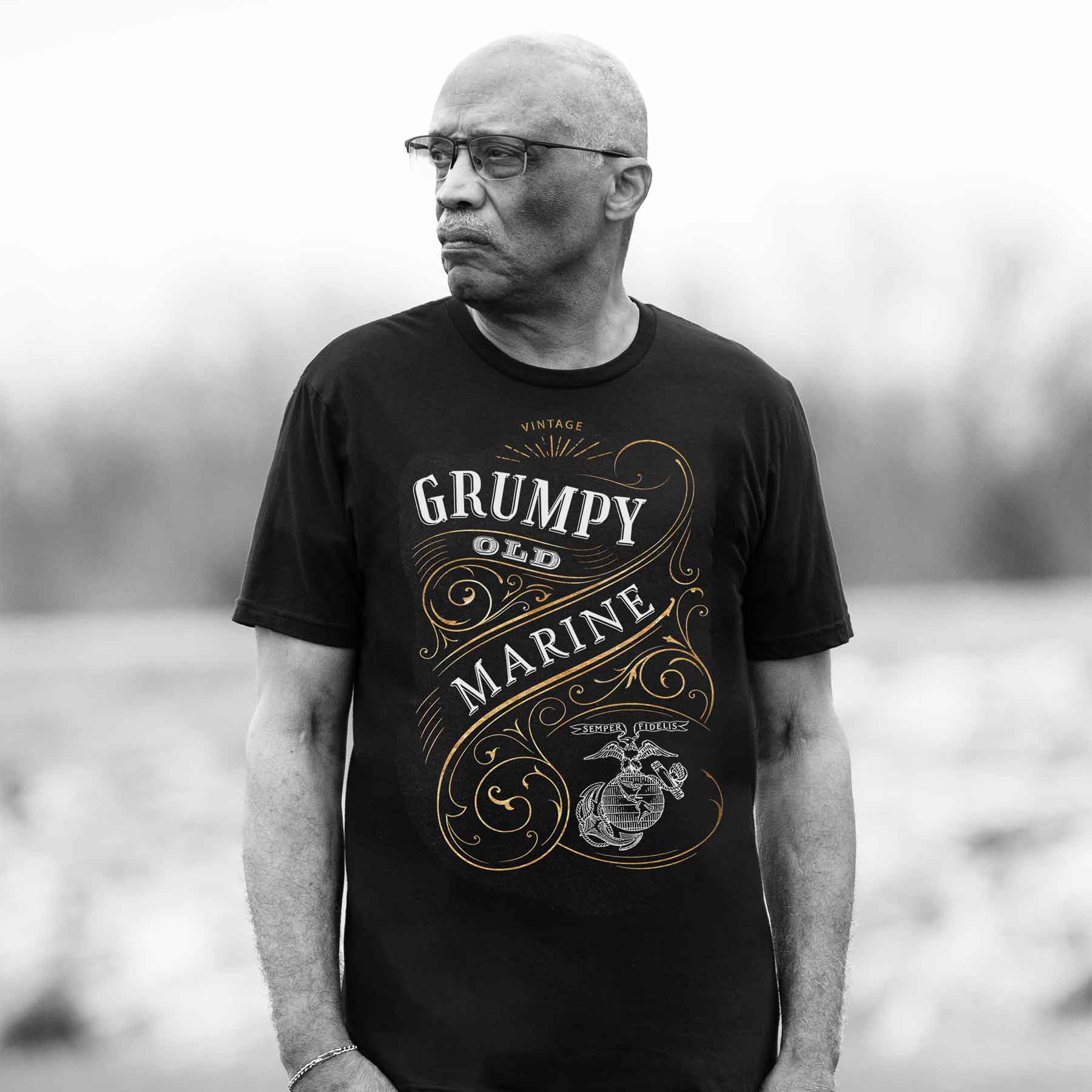 Grumpy Old Marine Vintage EGA Full Front T-shirt - Image 2
