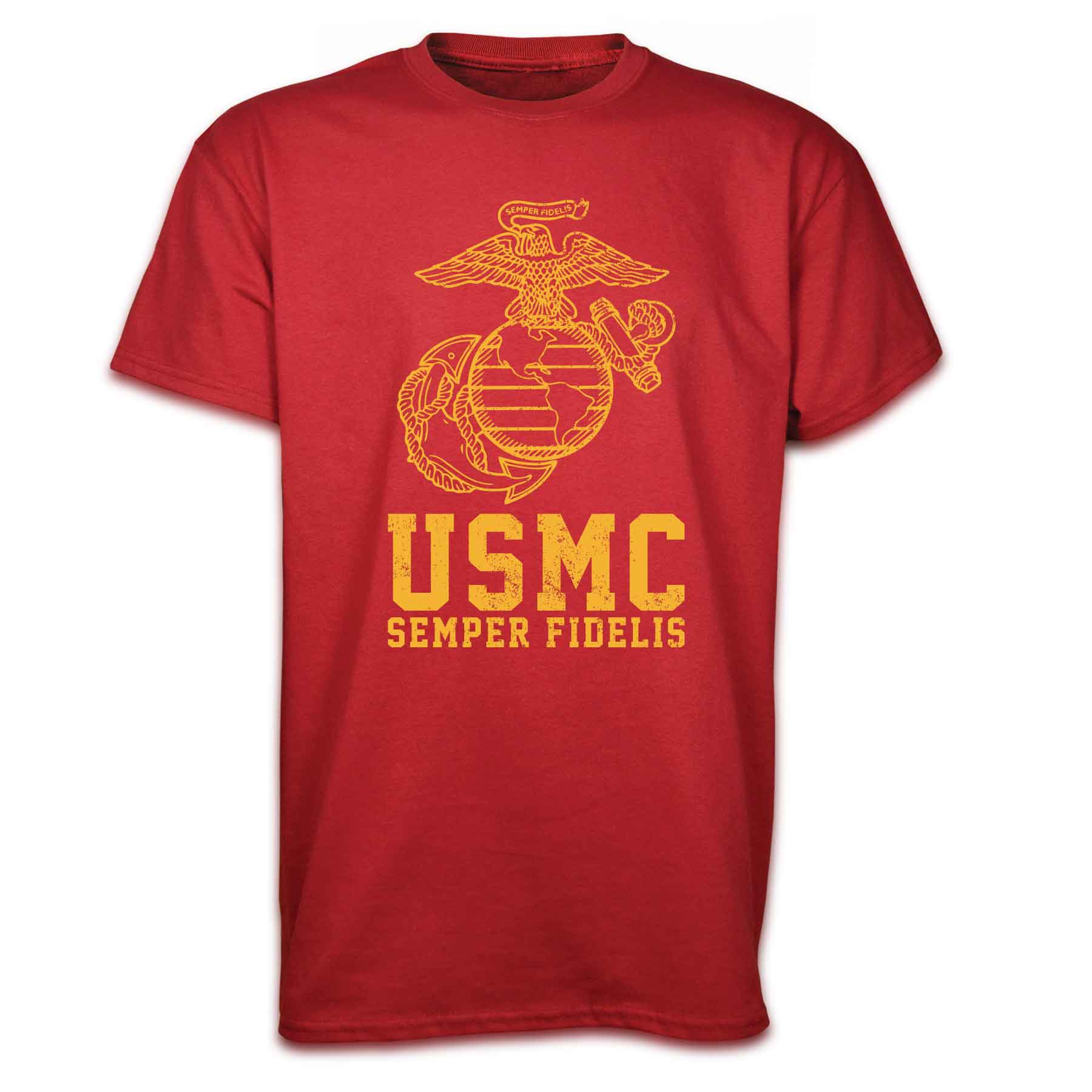 USMC Semper Fidelis T-shirt Gold on Red - Image 4
