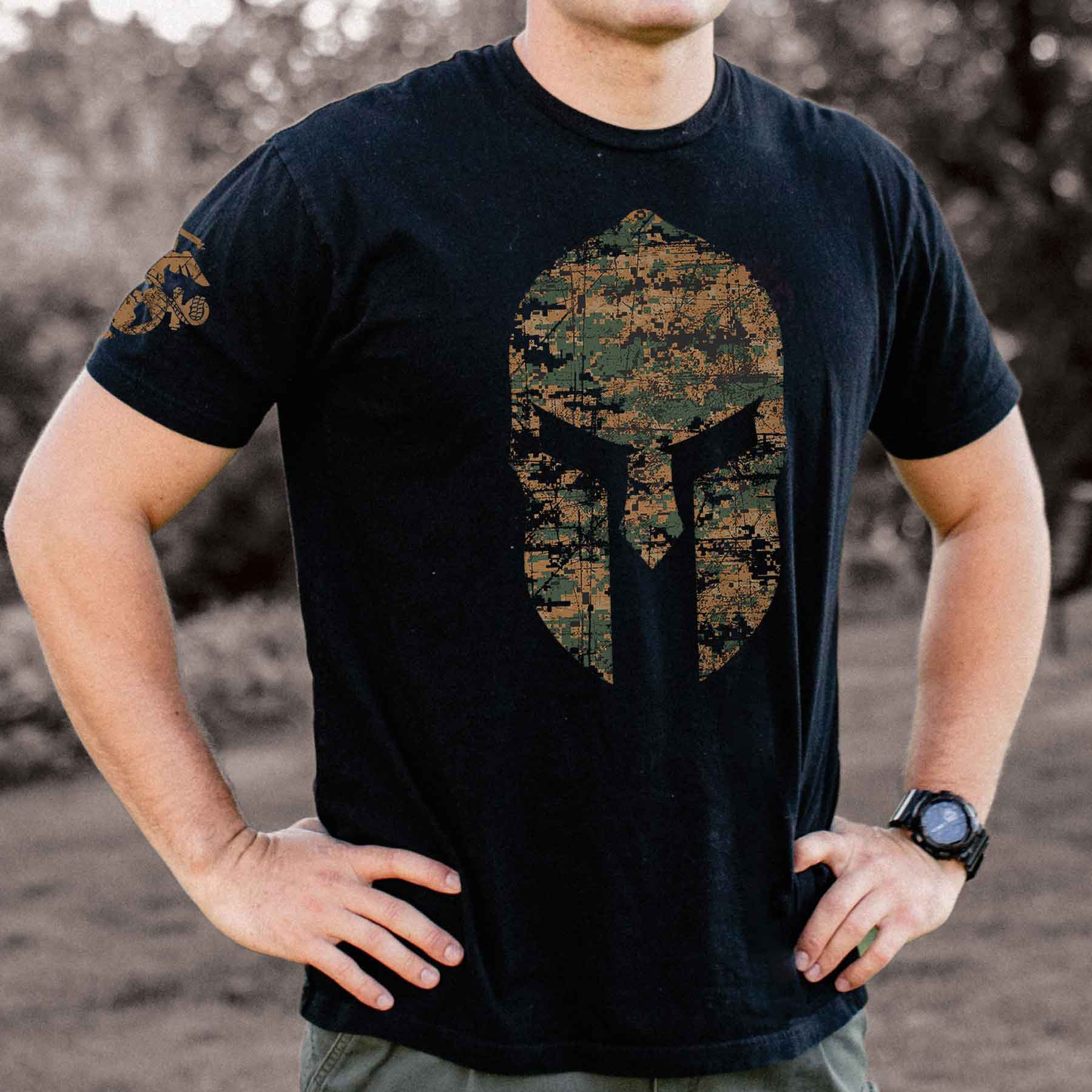 USMC Marpat Camo Spartan Helmet T-shirt - Image 2