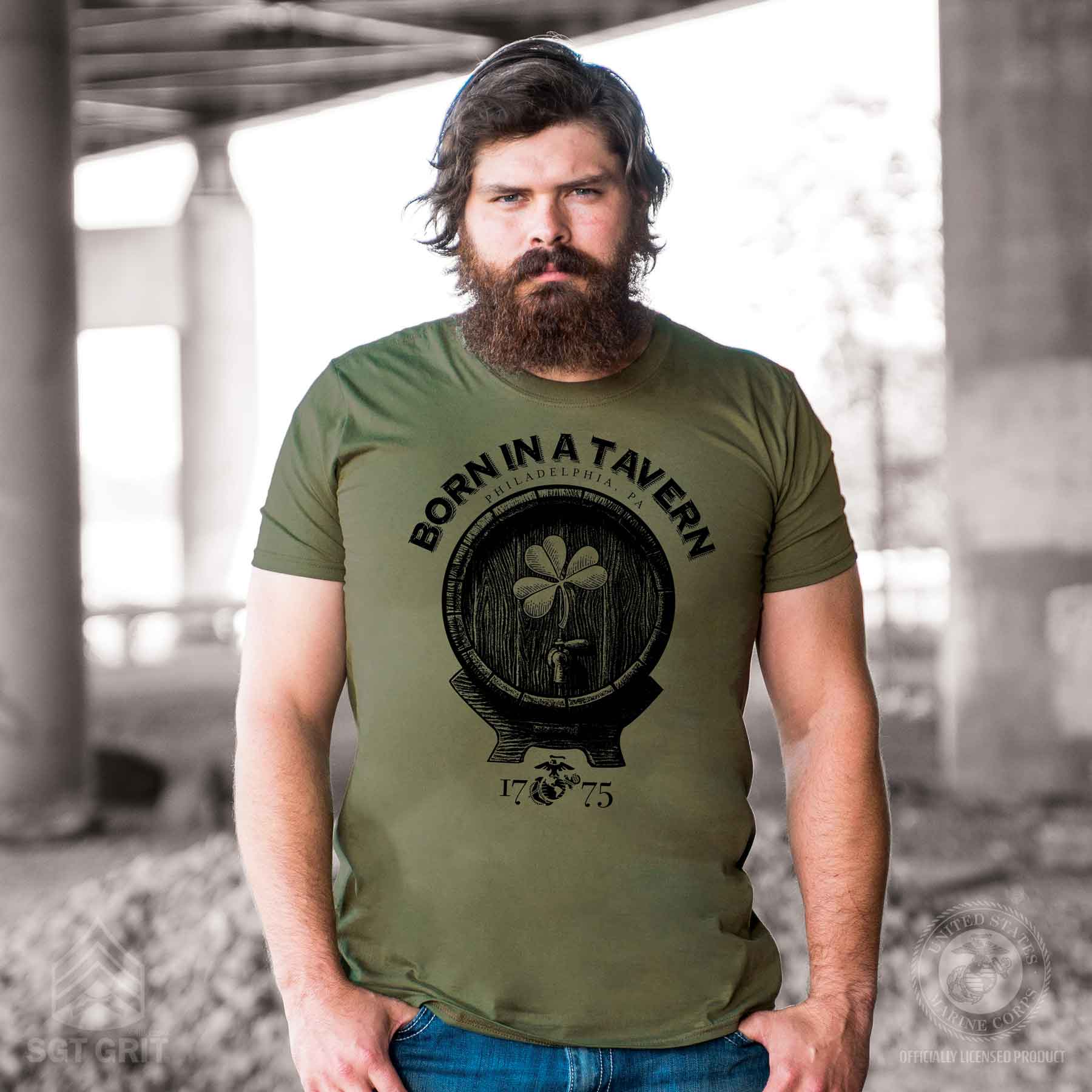 USMC Born In A Tavern Shamrock T-shirt - Image 2