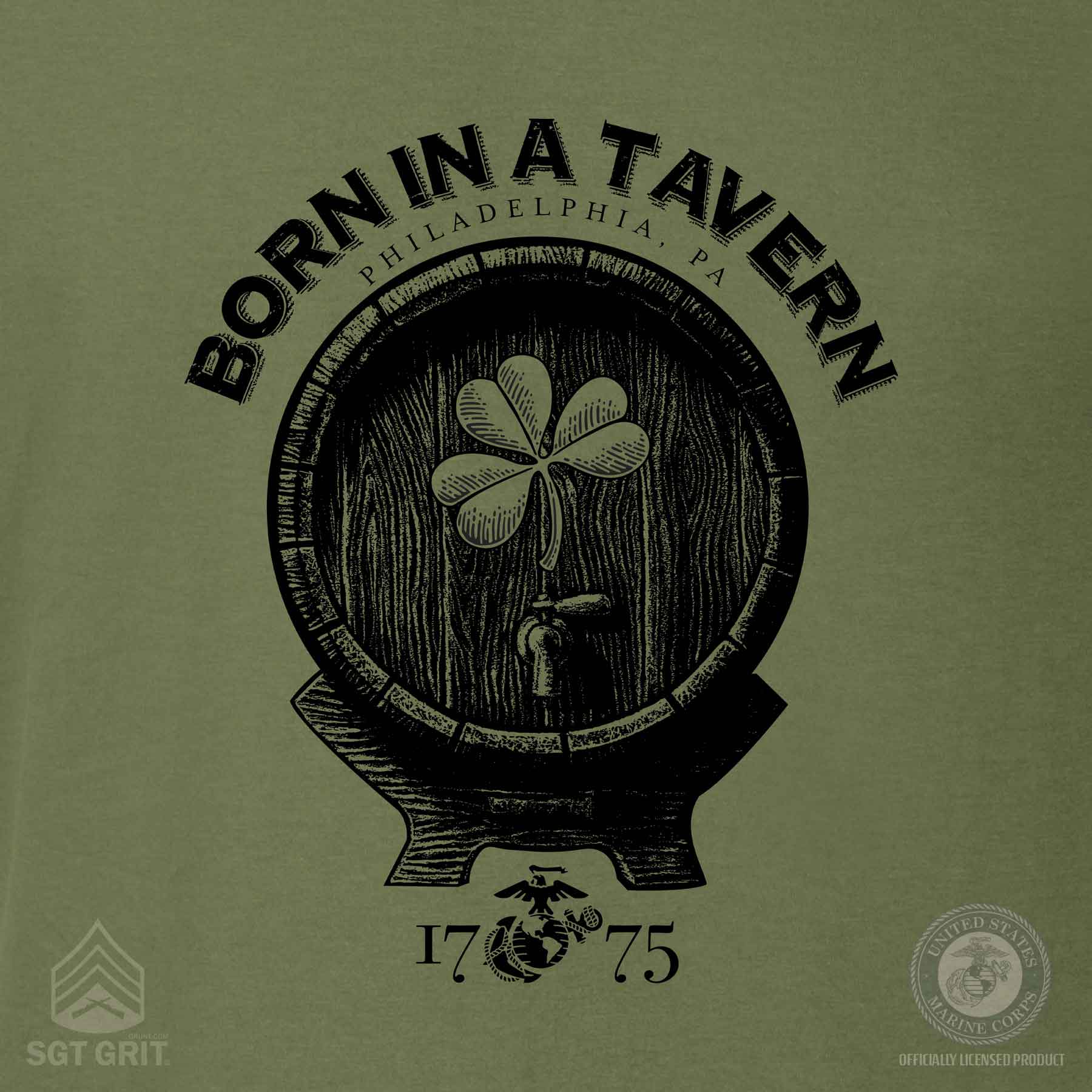 USMC Born In A Tavern Shamrock T-shirt - Image 3
