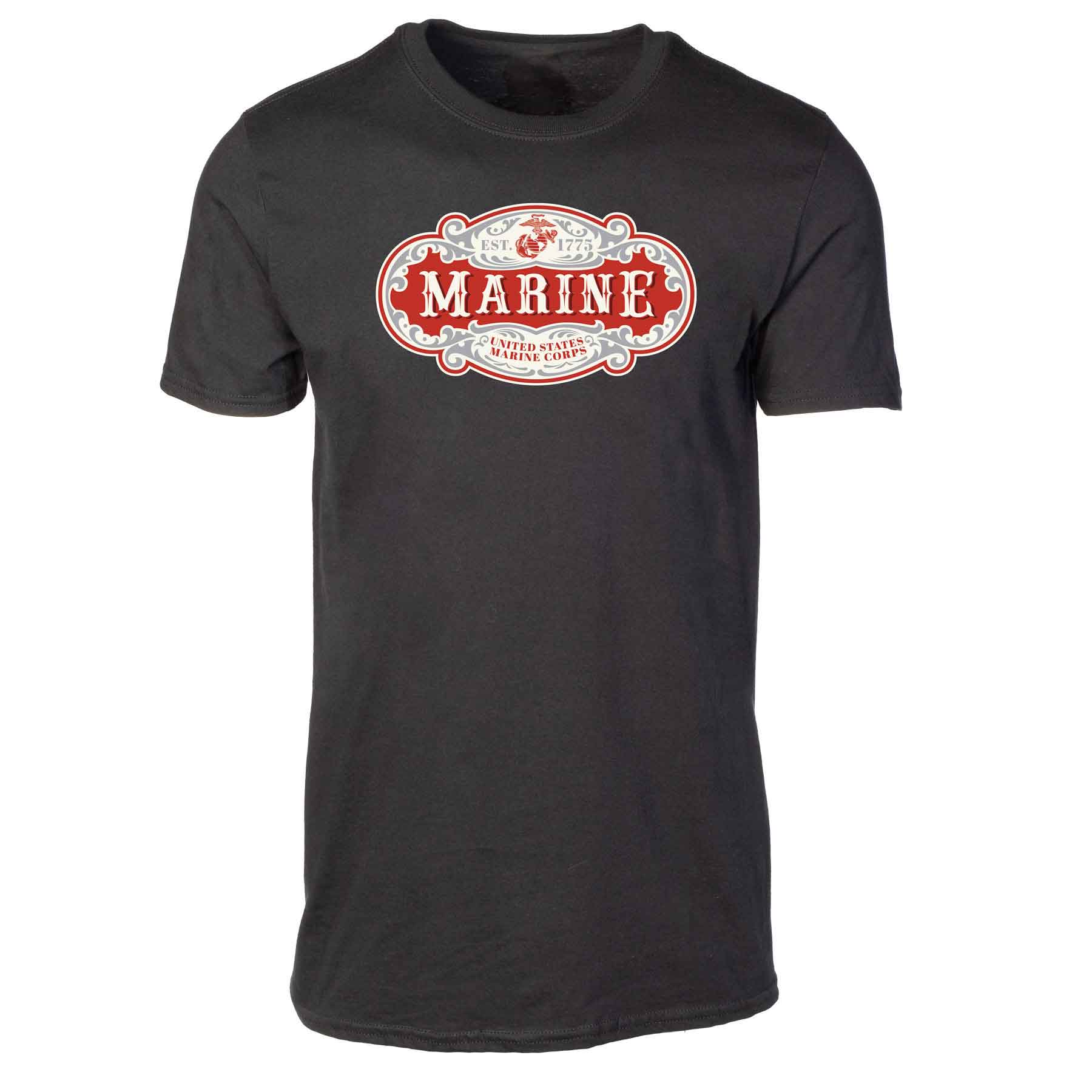 USMC Marine Scroll T-shirt, Black - Image 4