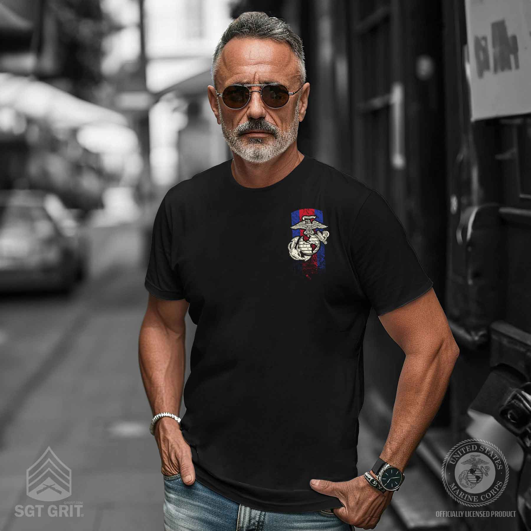 USMC Blood Stripe EGA T-shirt, Black - Image 2