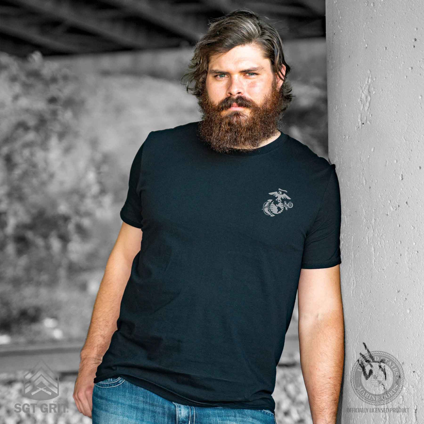 USMC Devil Dog Back With Left Chest T-shirt, Gray EGA - Image 2