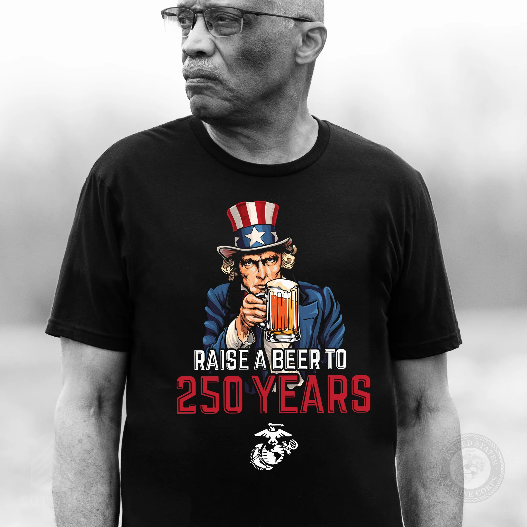 USMC Raise A Beer to 250 Years T-Shirt - Image 2