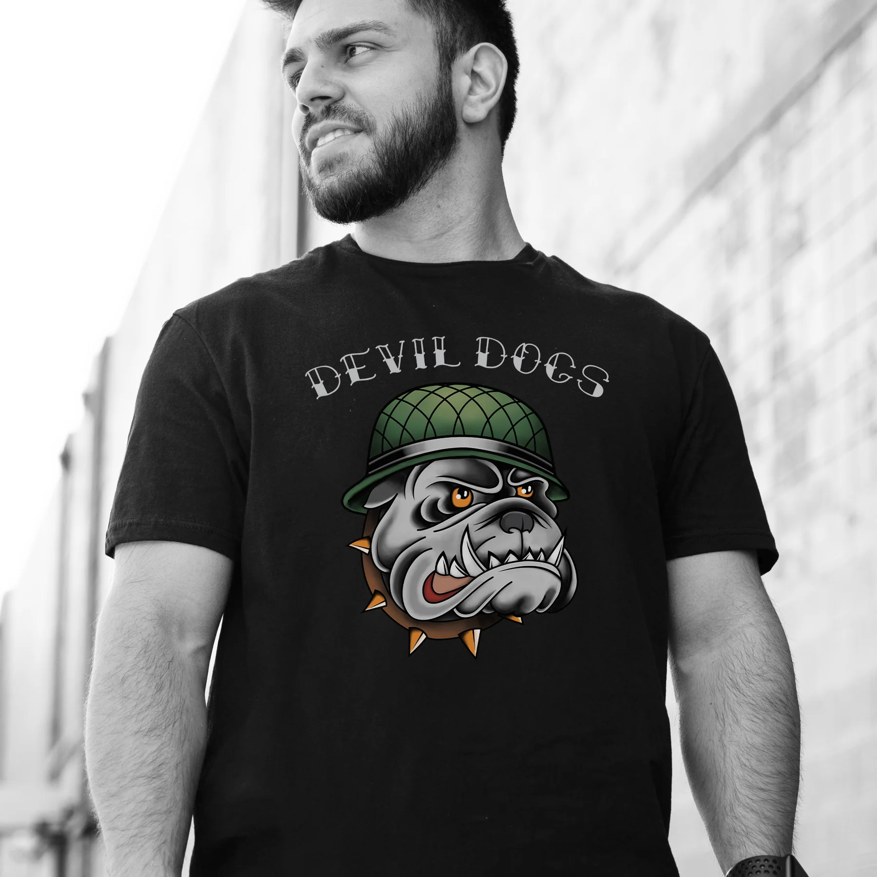 USMC Vintage Tattoo Devil Dogs T-Shirt - Image 2