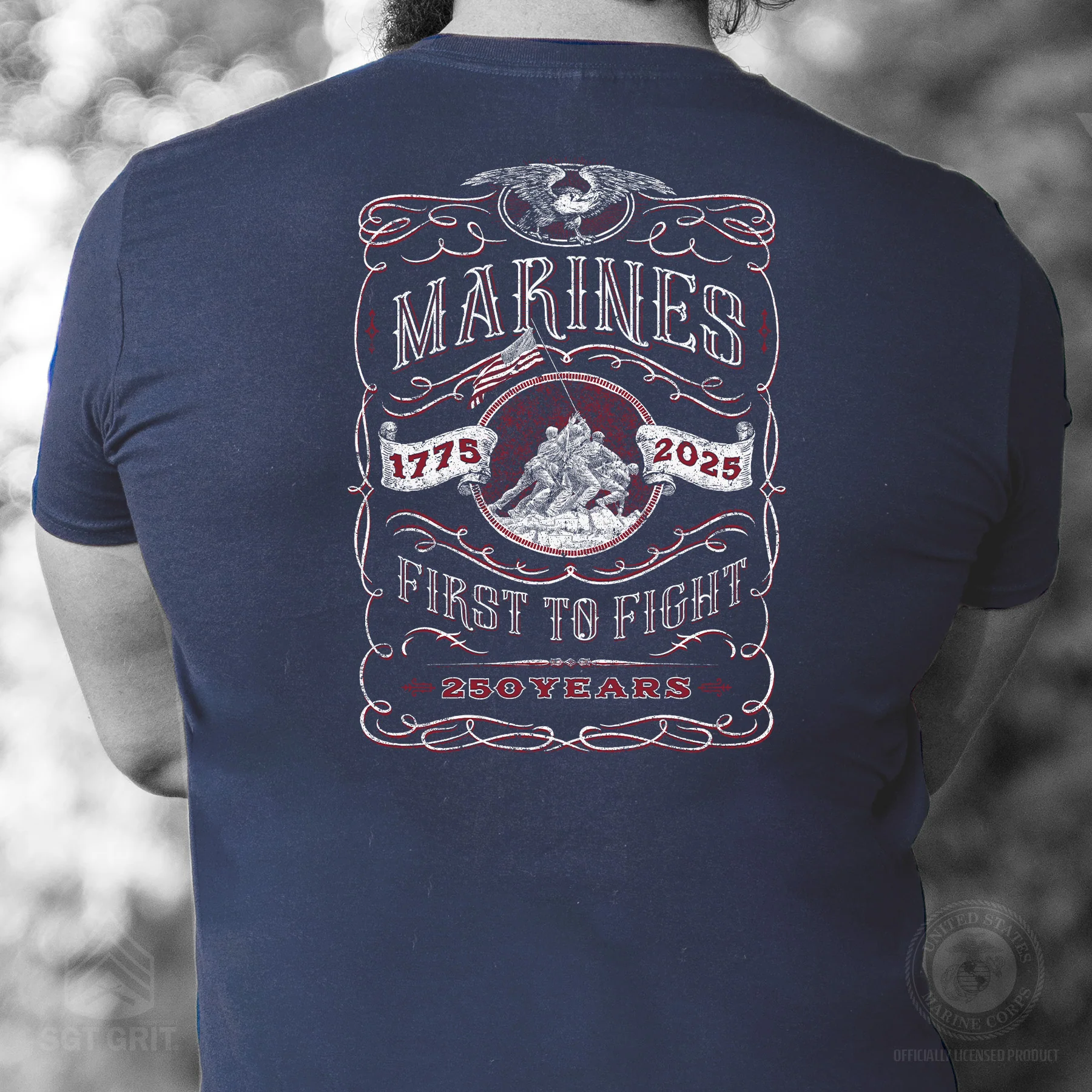 USMC 250 Years Iwo Jima T-Shirt- Back Design - Image 2