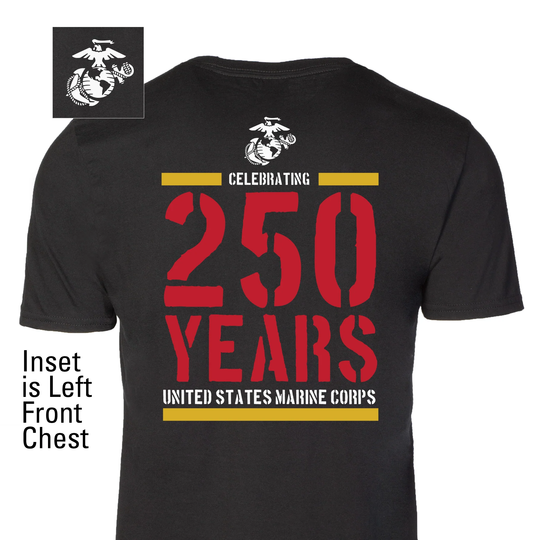 USMC Celebrating 250 Years Black T-Shirt- Back Design