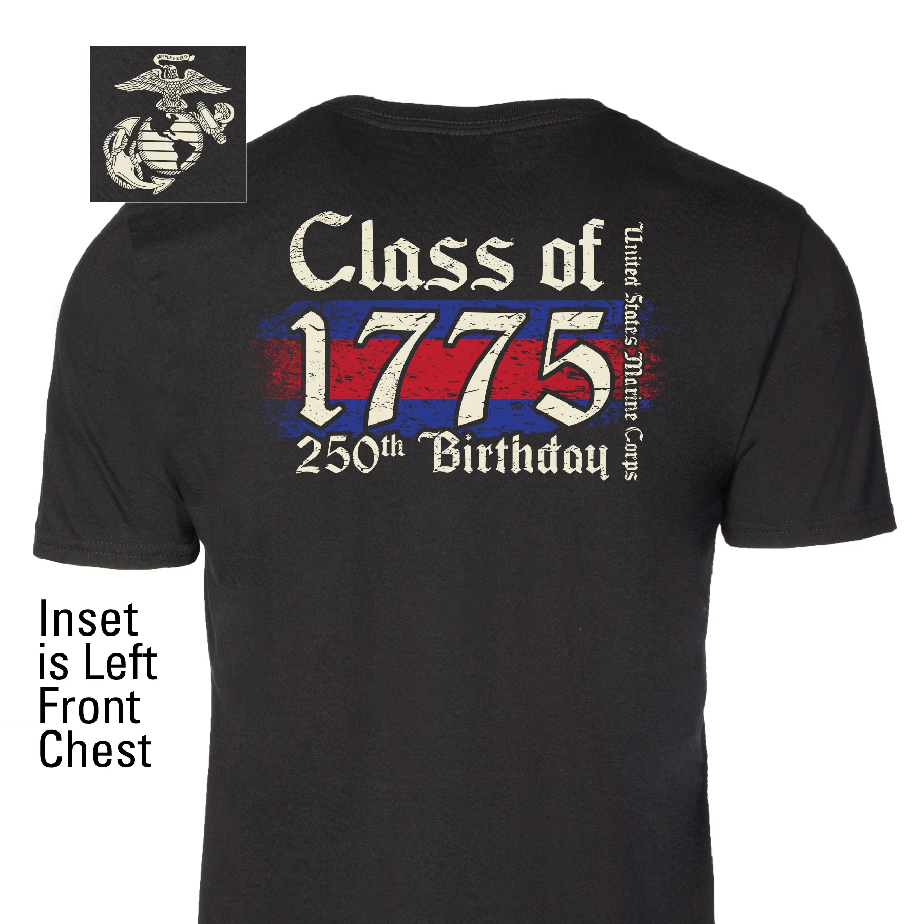 USMC 250th Birthday Class of 1775 T-Shirt- Back Design
