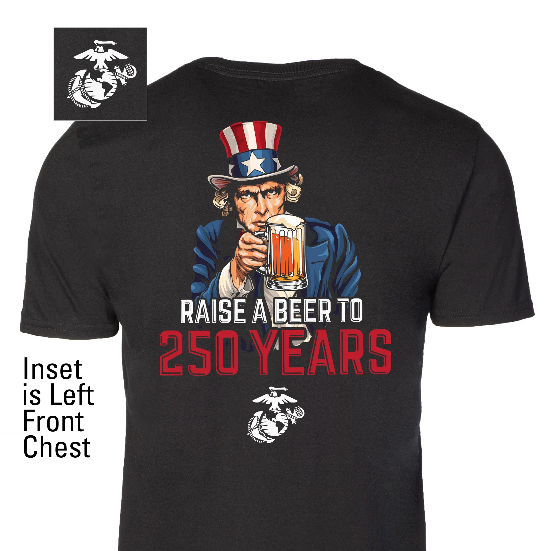 USMC Raise A Beer to 250 Years T-Shirt- Back Design