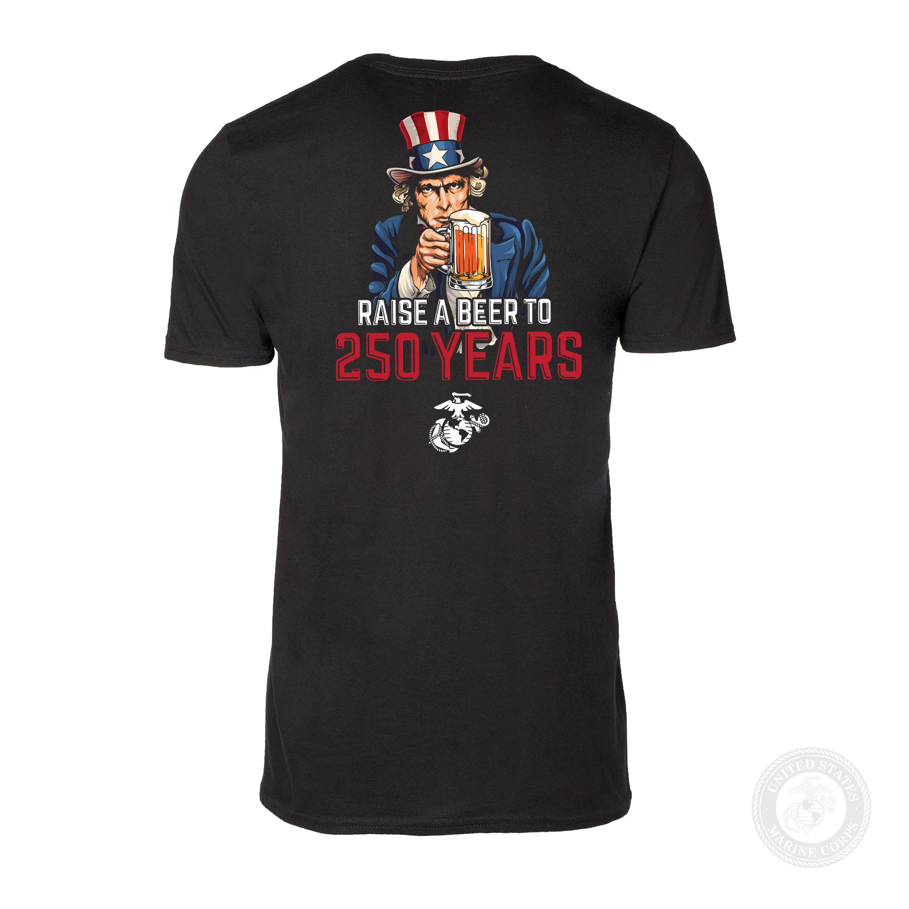 USMC Raise A Beer to 250 Years T-Shirt- Back Design - Image 4