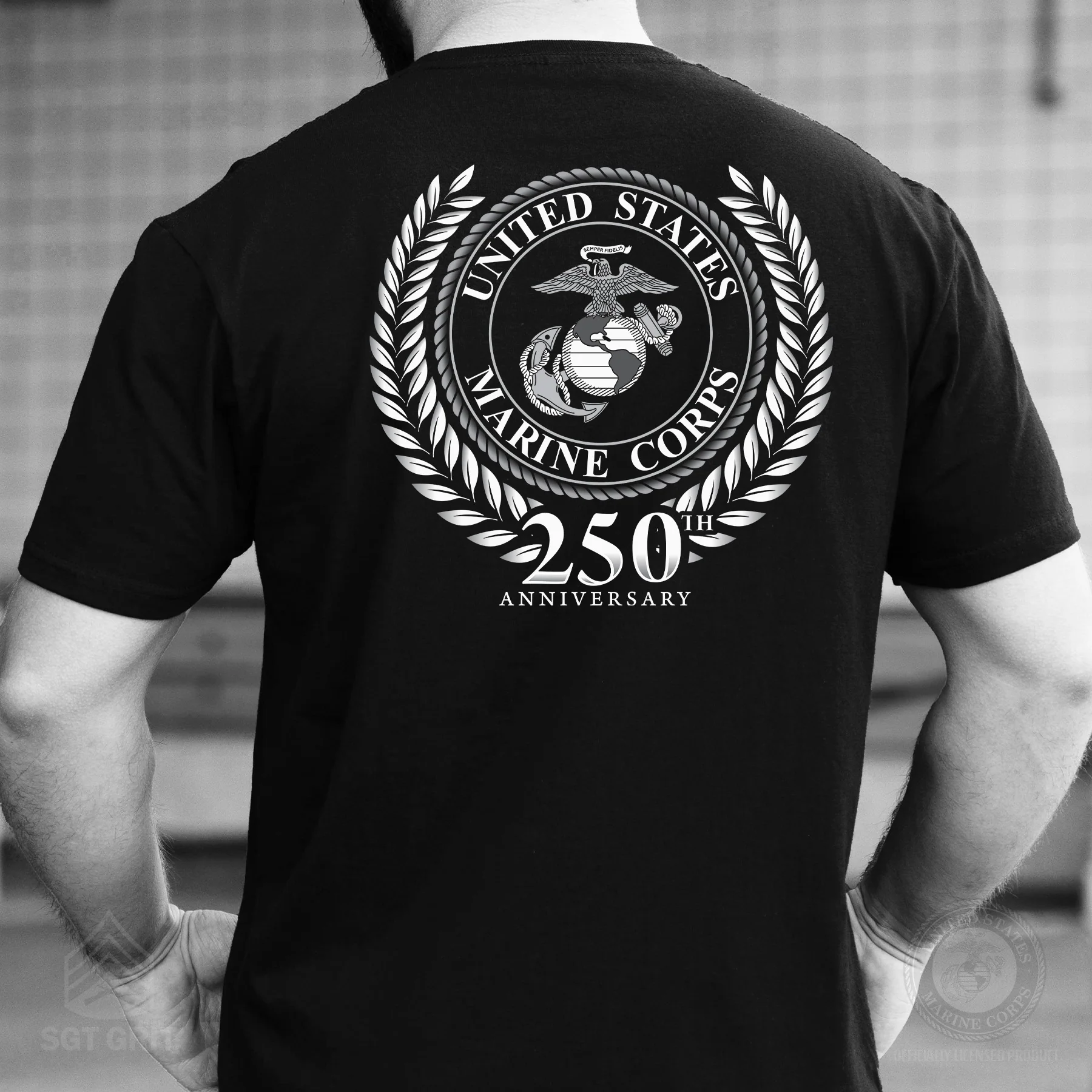 USMC 250th Anniversary Grayscale T-shirt- Back Design - Image 2